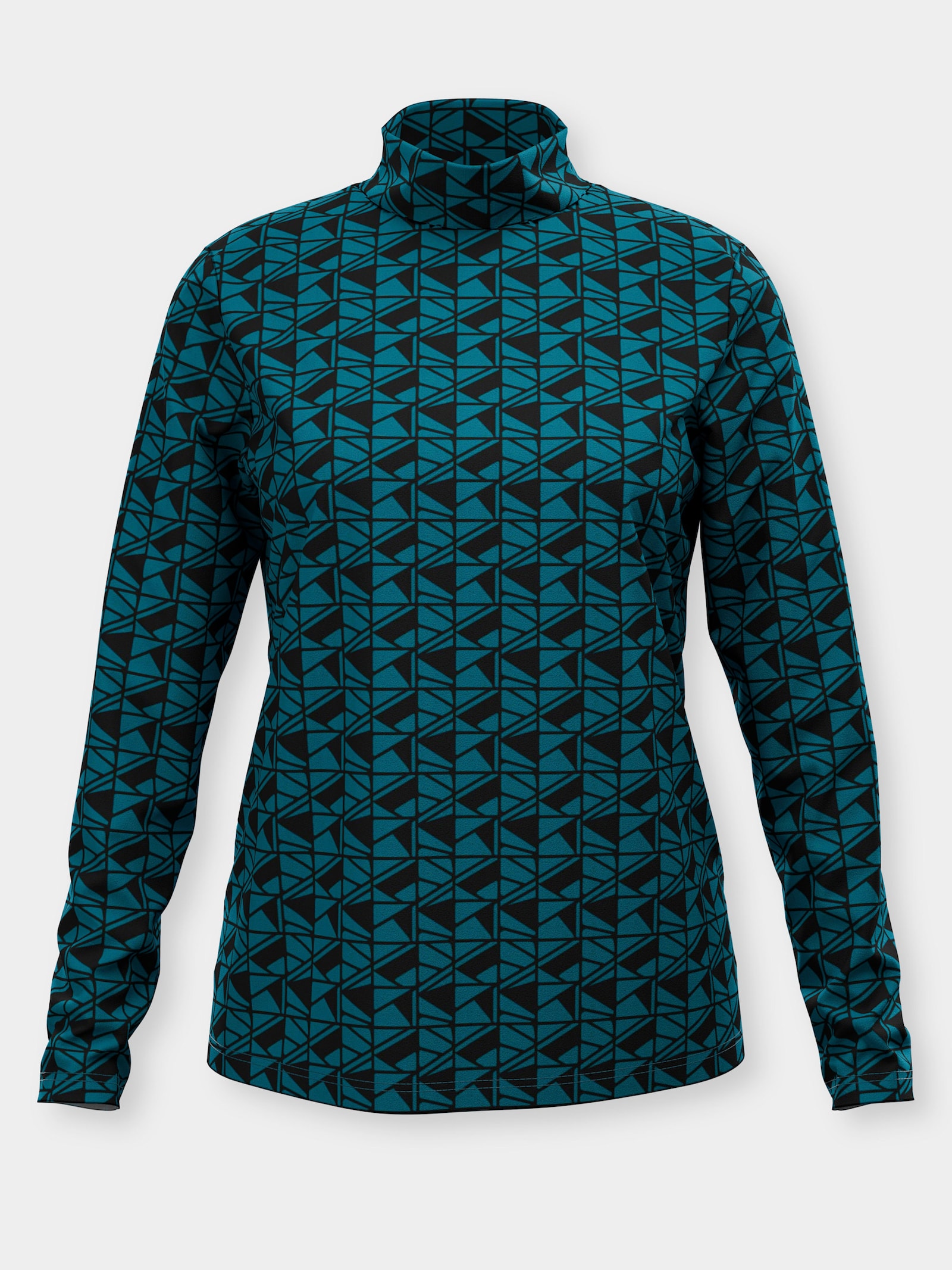 Stehkragenshirt im grafischen Minimal-Dessin - aquapetrol-schwarz-bedruckt