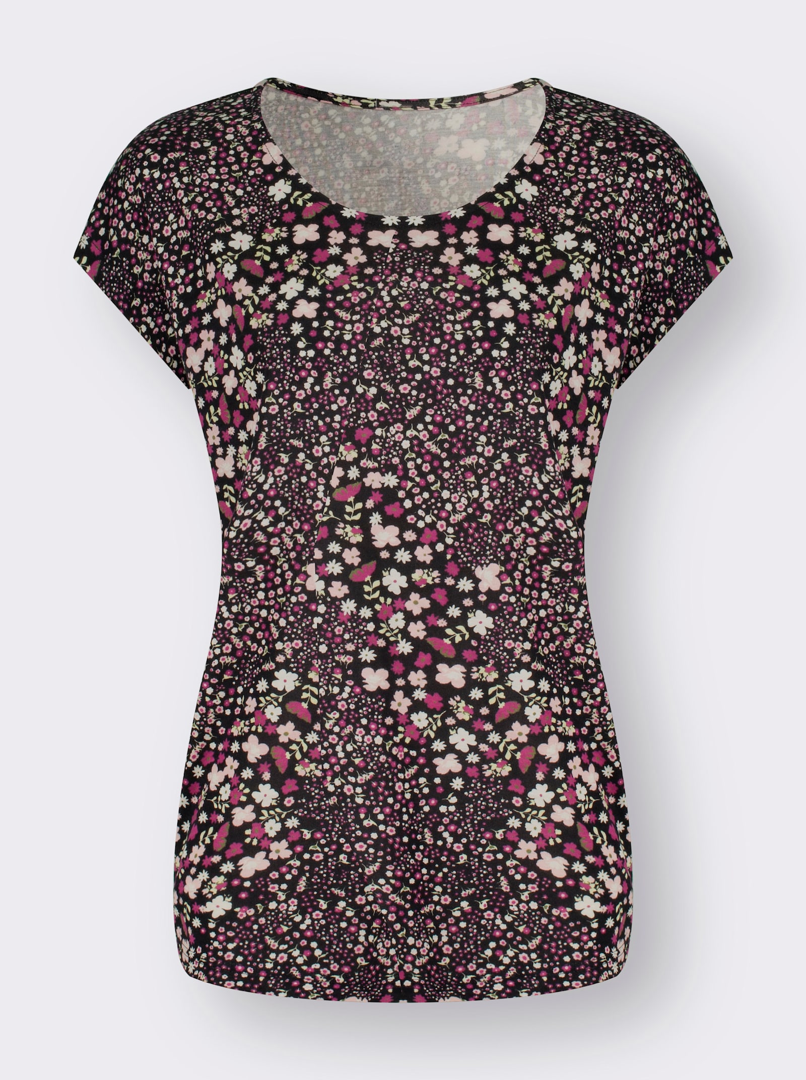 Shirt in millefleurs-dessin - zwart/hortensia bedrukt