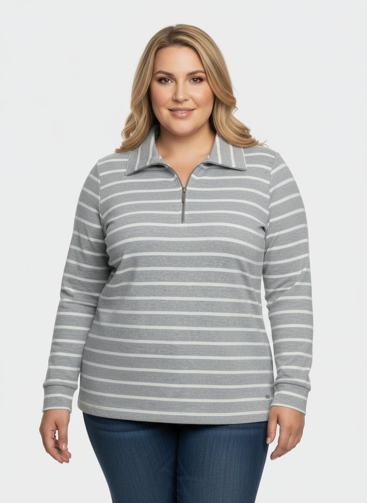 Sweatshirt im Ringel-Dessin - steingrau-ecru-geringelt