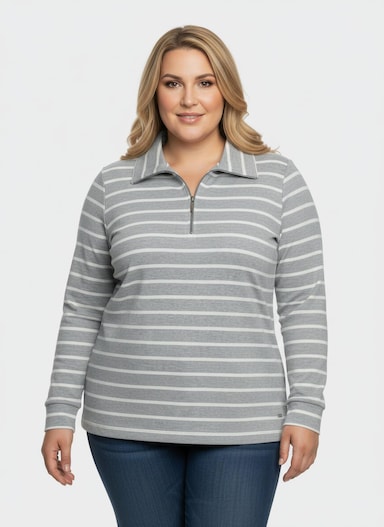 Sweatshirt im Ringel-Dessin - steingrau-ecru-geringelt