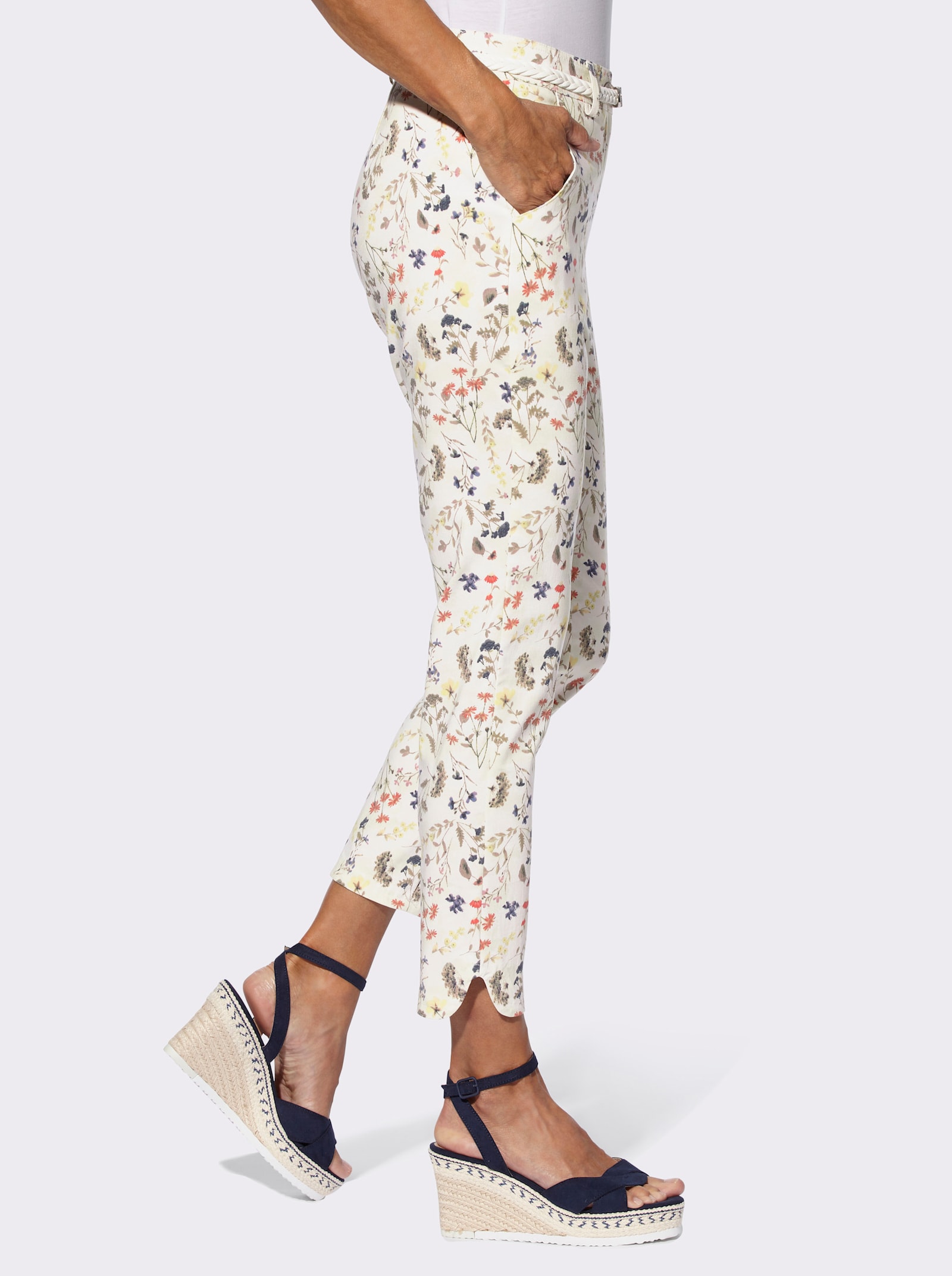 Druckhose inklusive Flecht-Gürtel - schilf-ecru-bedruckt