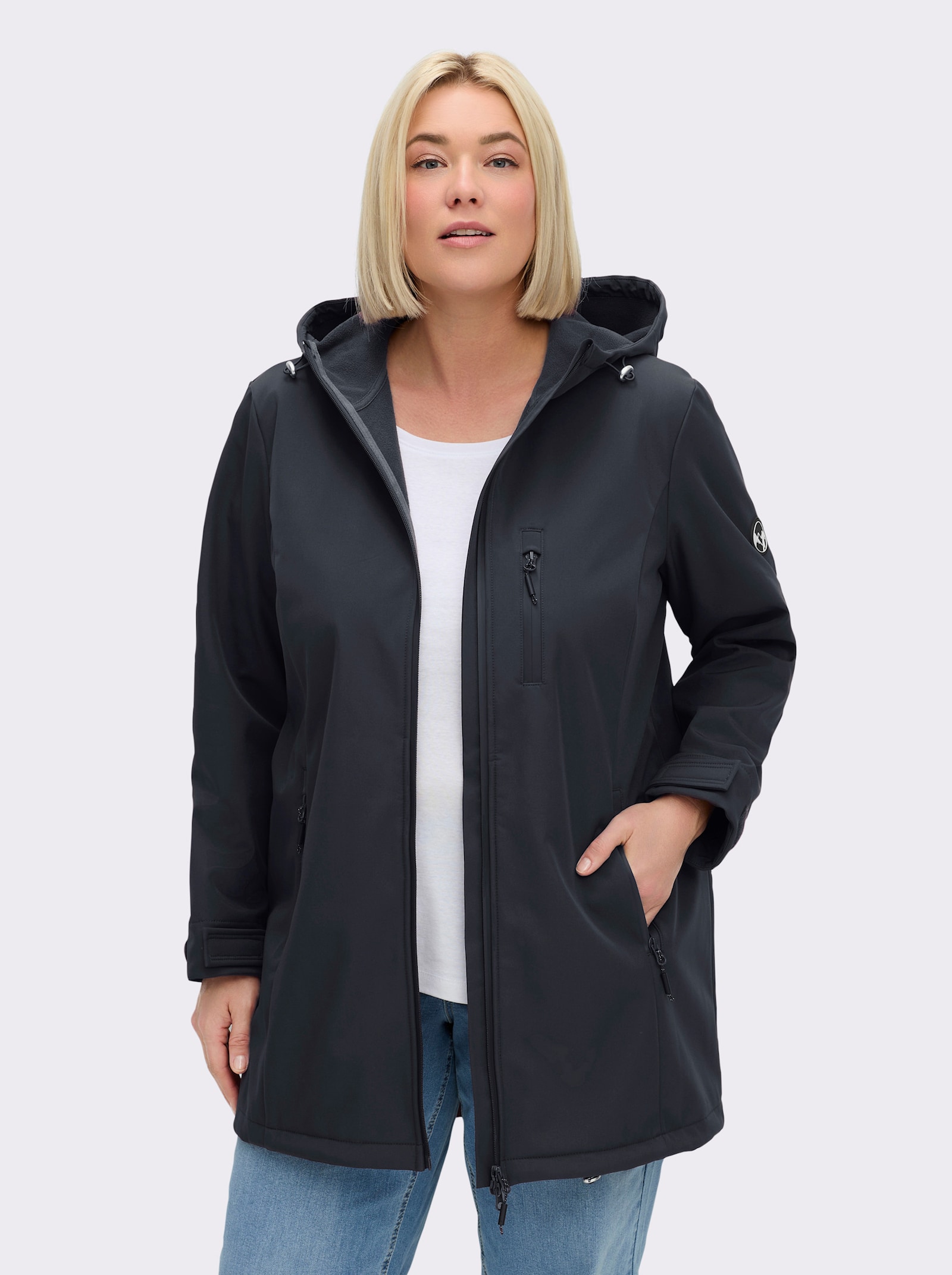 sheego Softshelljacke mit innenliegendem Tunnelzug - tiefblau