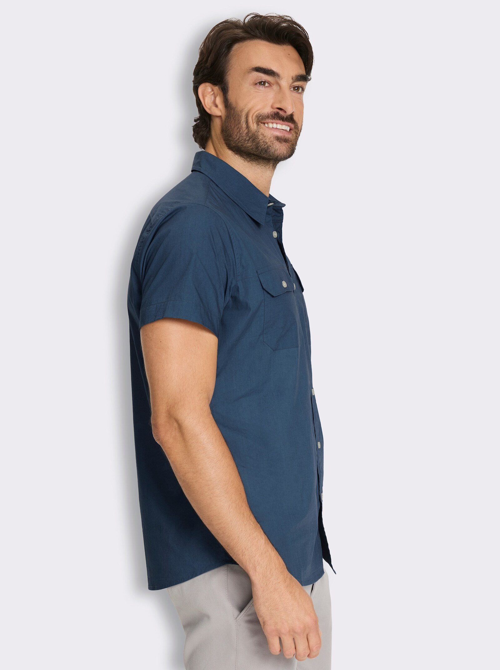 Kurzarmhemd in Baumwoll-Qualität - jeansblau