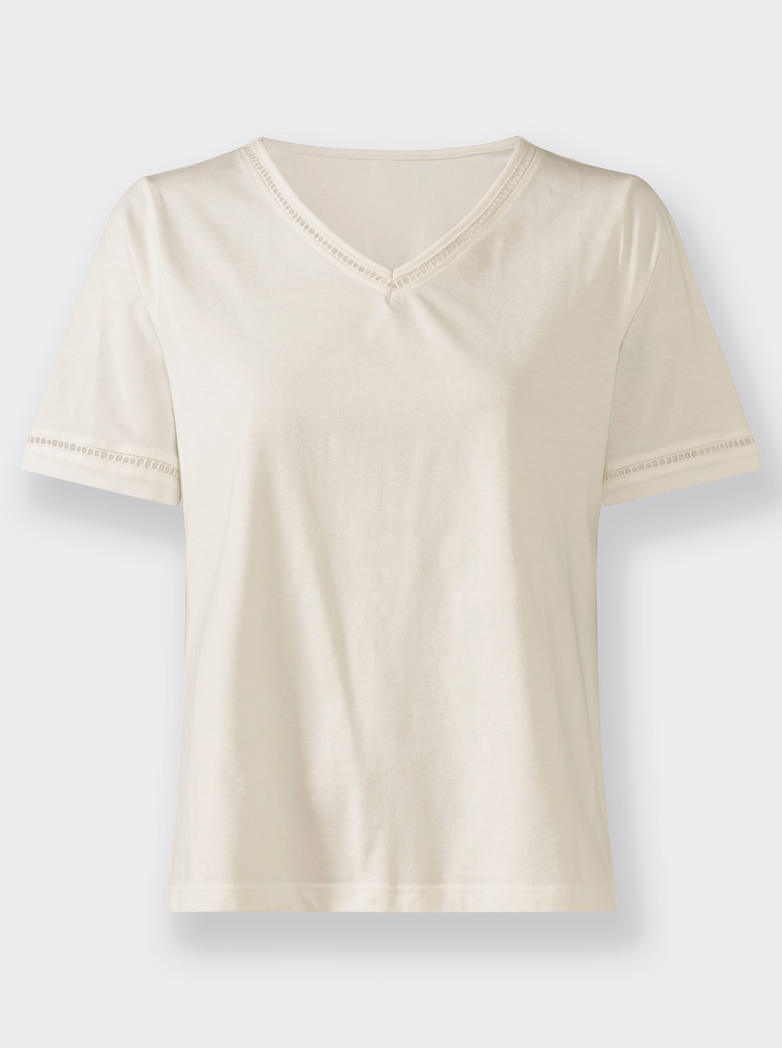 Kurzarmshirt mit Leiterspitze - ecru