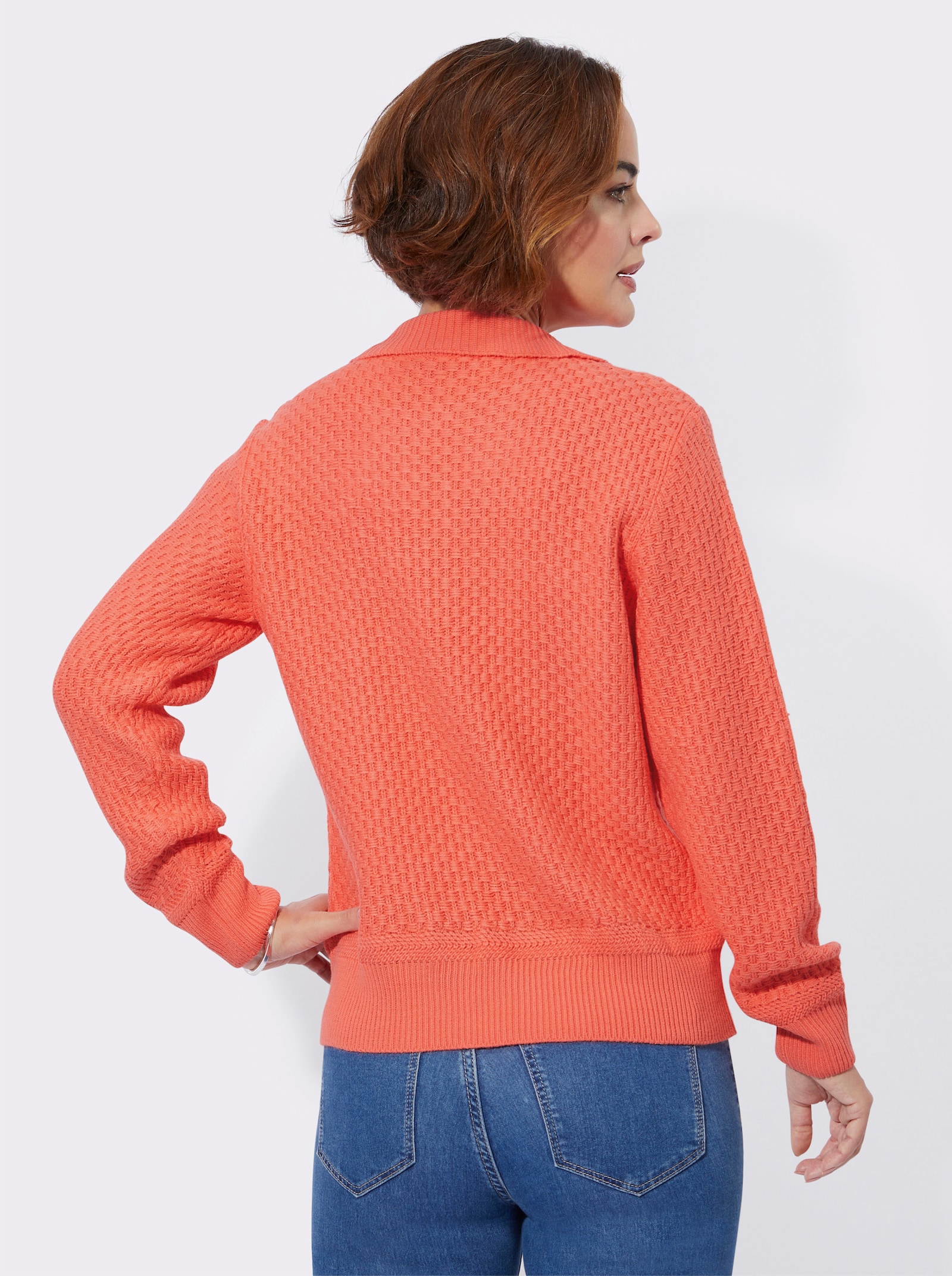 Polopullover mit Strickstruktur - koralle