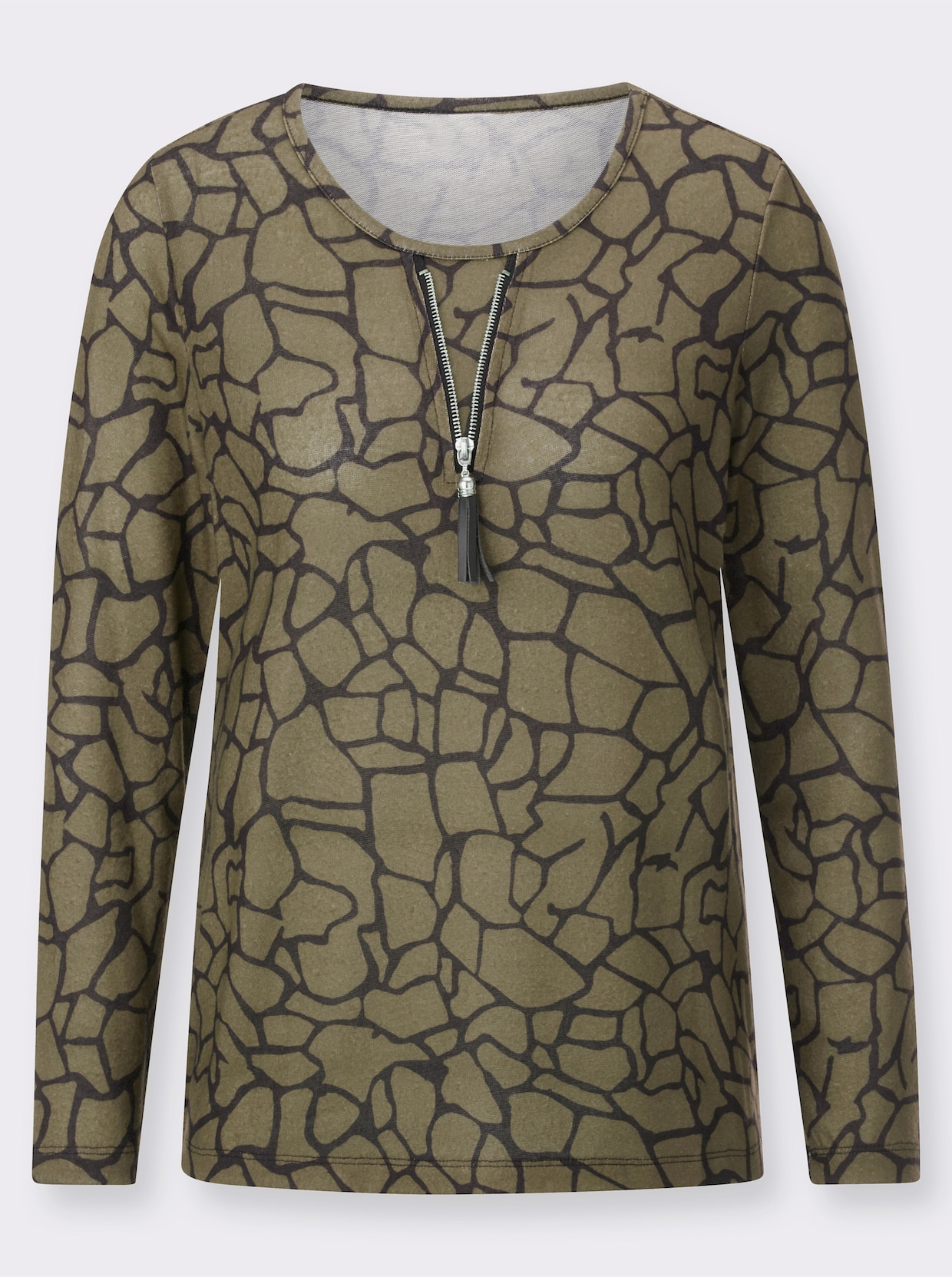 Shirt met lange mouwen - kaki/zwart gedessineerd