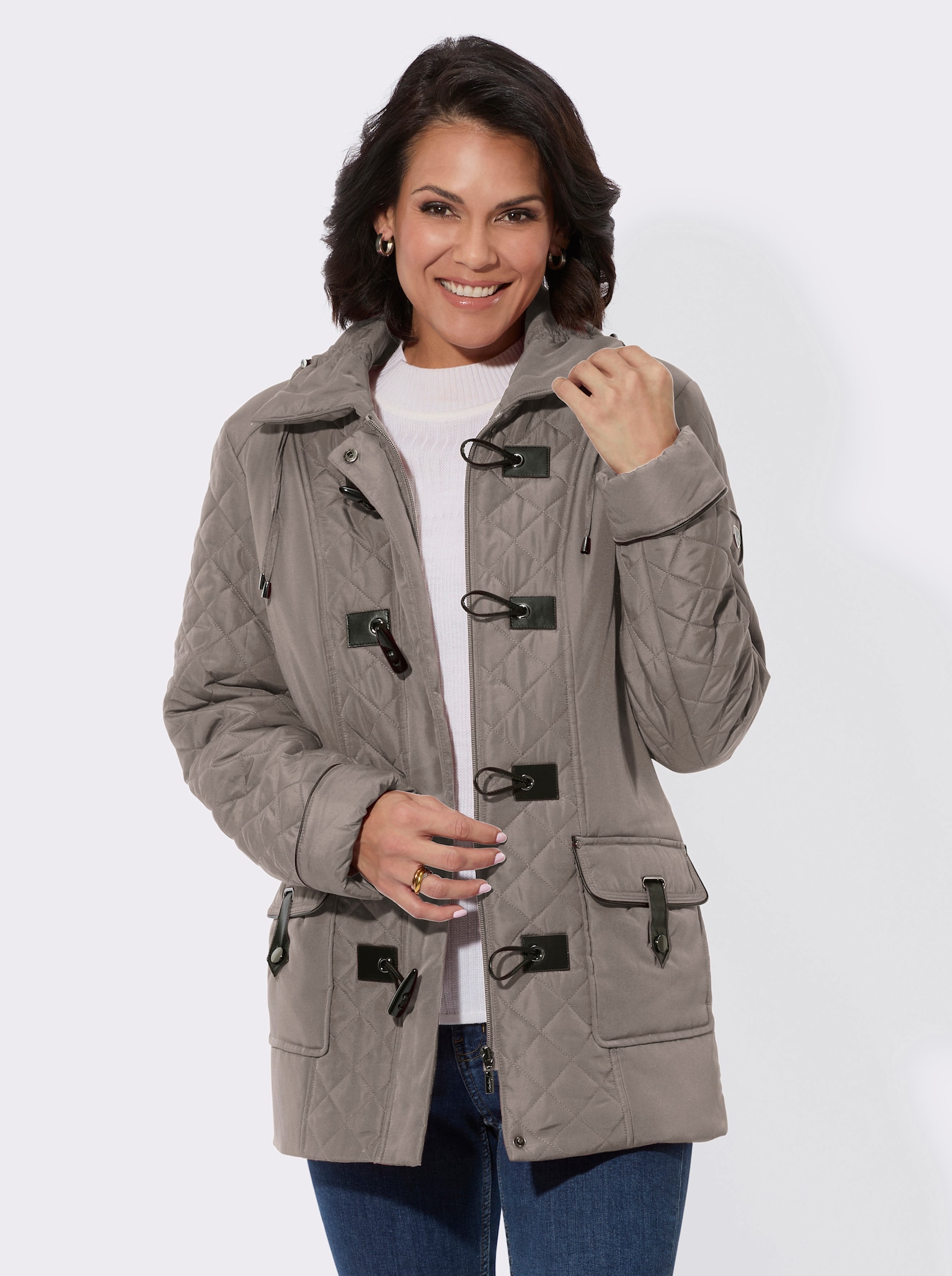Steppjacke mit aufgesetzten Pattentaschen - taupe