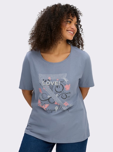 T-Shirt mit Schmetterlings-Druck - taubenblau