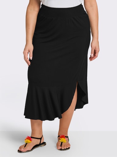 sheego Schlupfrock mit asymmetrischem Saum - schwarz