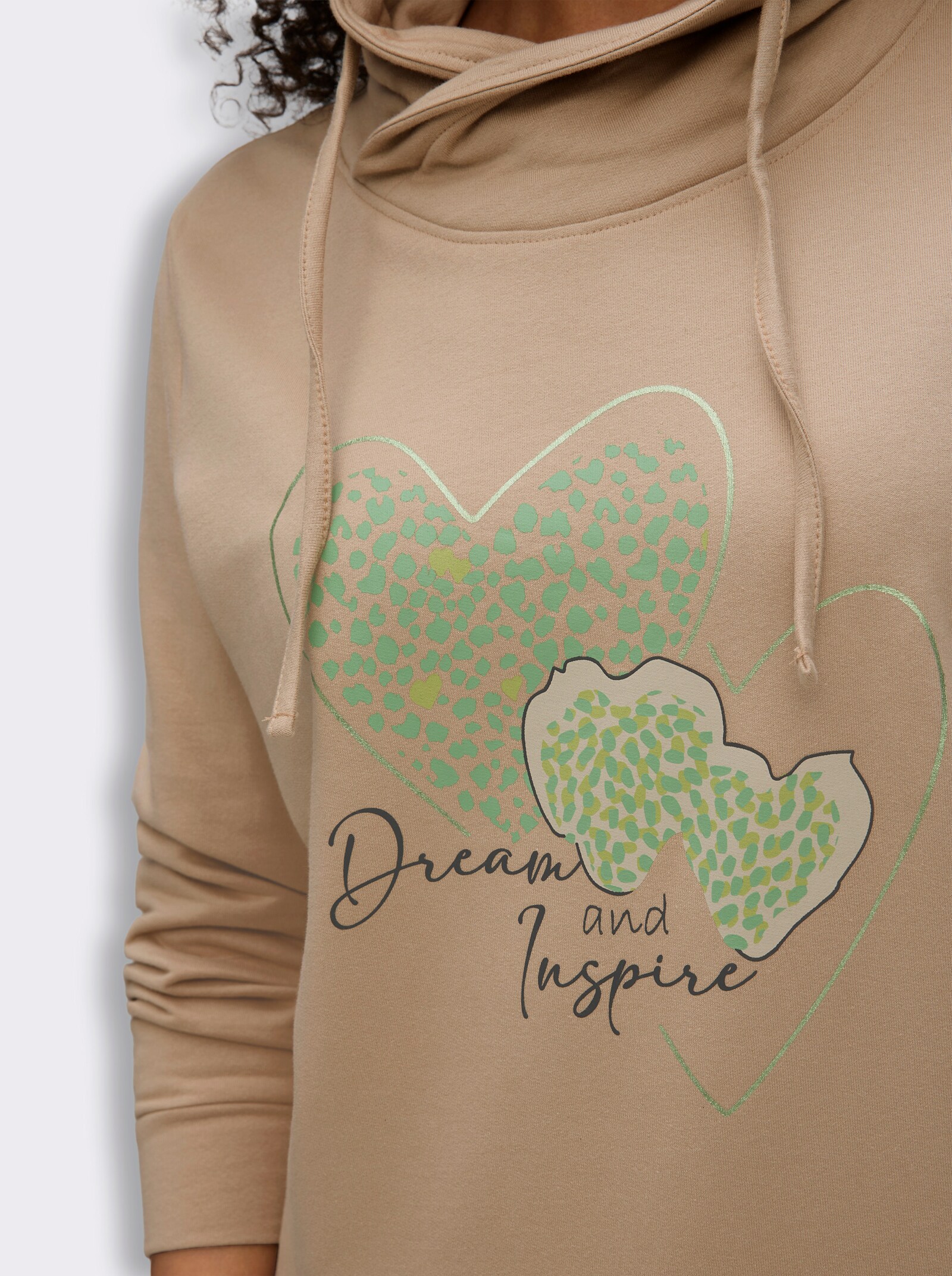 Sweatshirt mit überlappendem Rollkragen - beige-eucalyptus-bedruckt