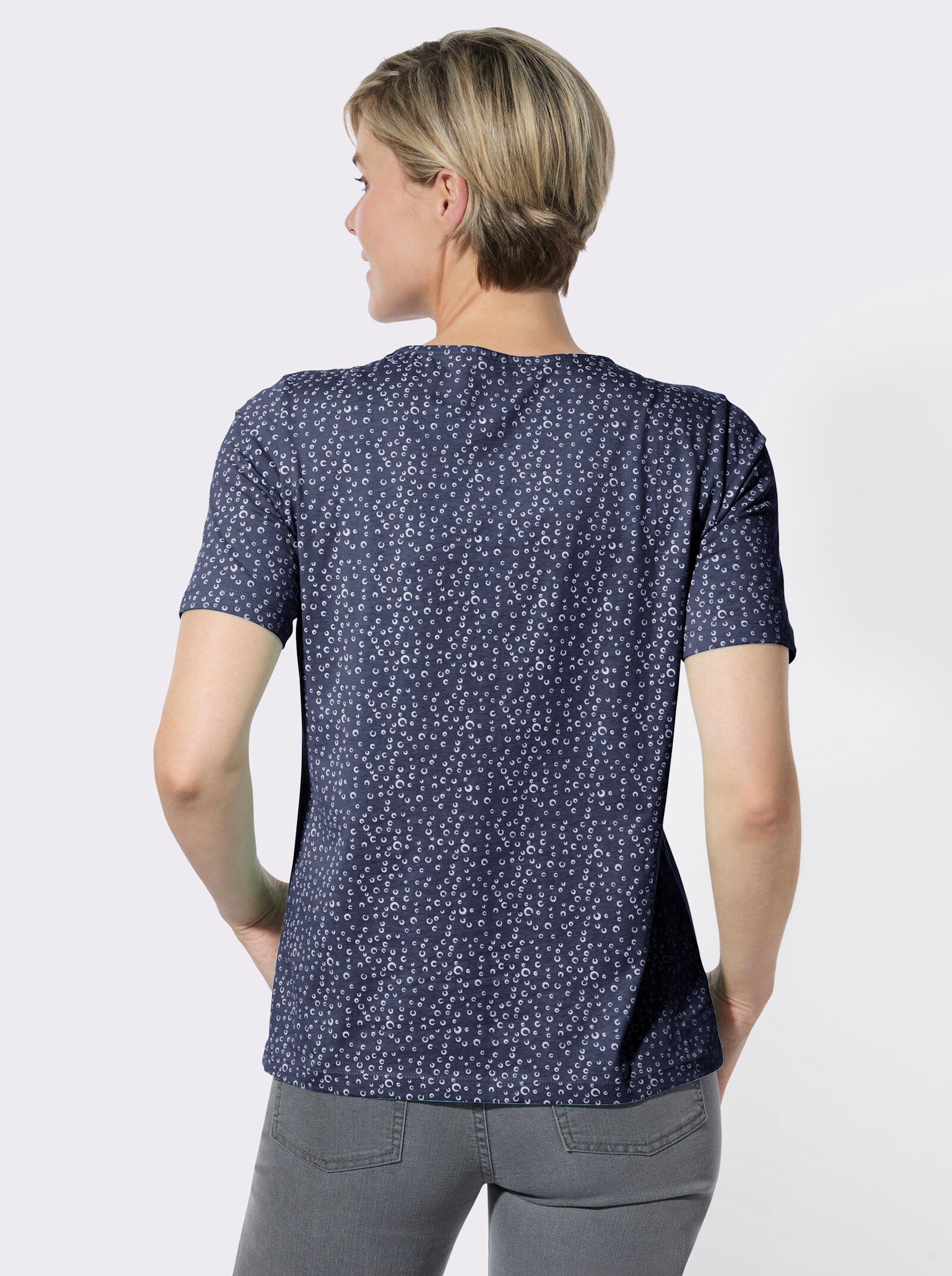 Rundhalsshirt im 2er-Pack - marine-weiß-getupft + marine