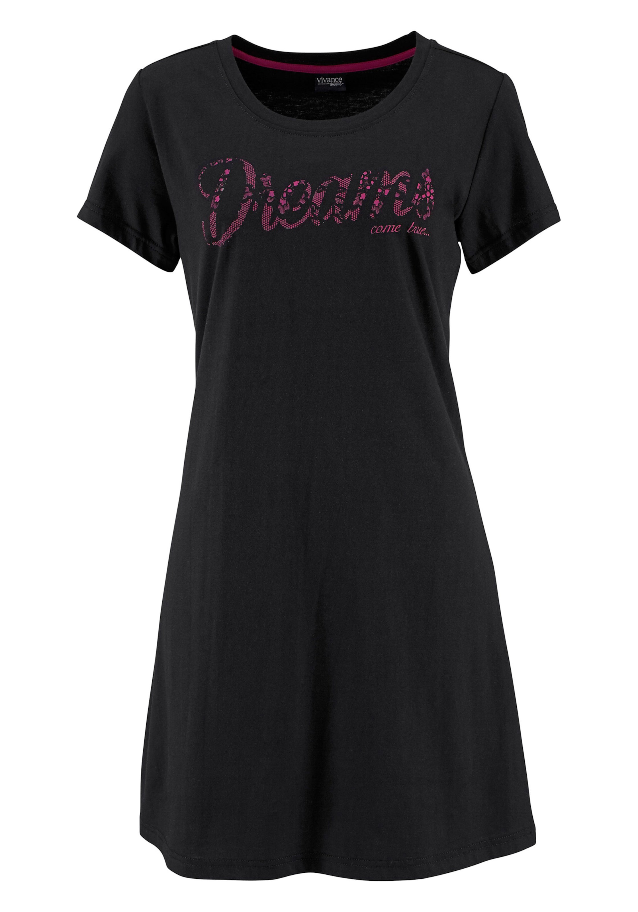 Spitze von günstig Kaufen-Sleepshirt in pink, schwarz von Vivance Dreams. Sleepshirt in pink, schwarz von Vivance Dreams <![CDATA[Modischer Kurz-Style mit Rundhalsausschnitt, kurzen Ärmeln und Frontdruck in Spitzen-Optik. Single-Jersey aus 100% Baumwolle.]]>. 