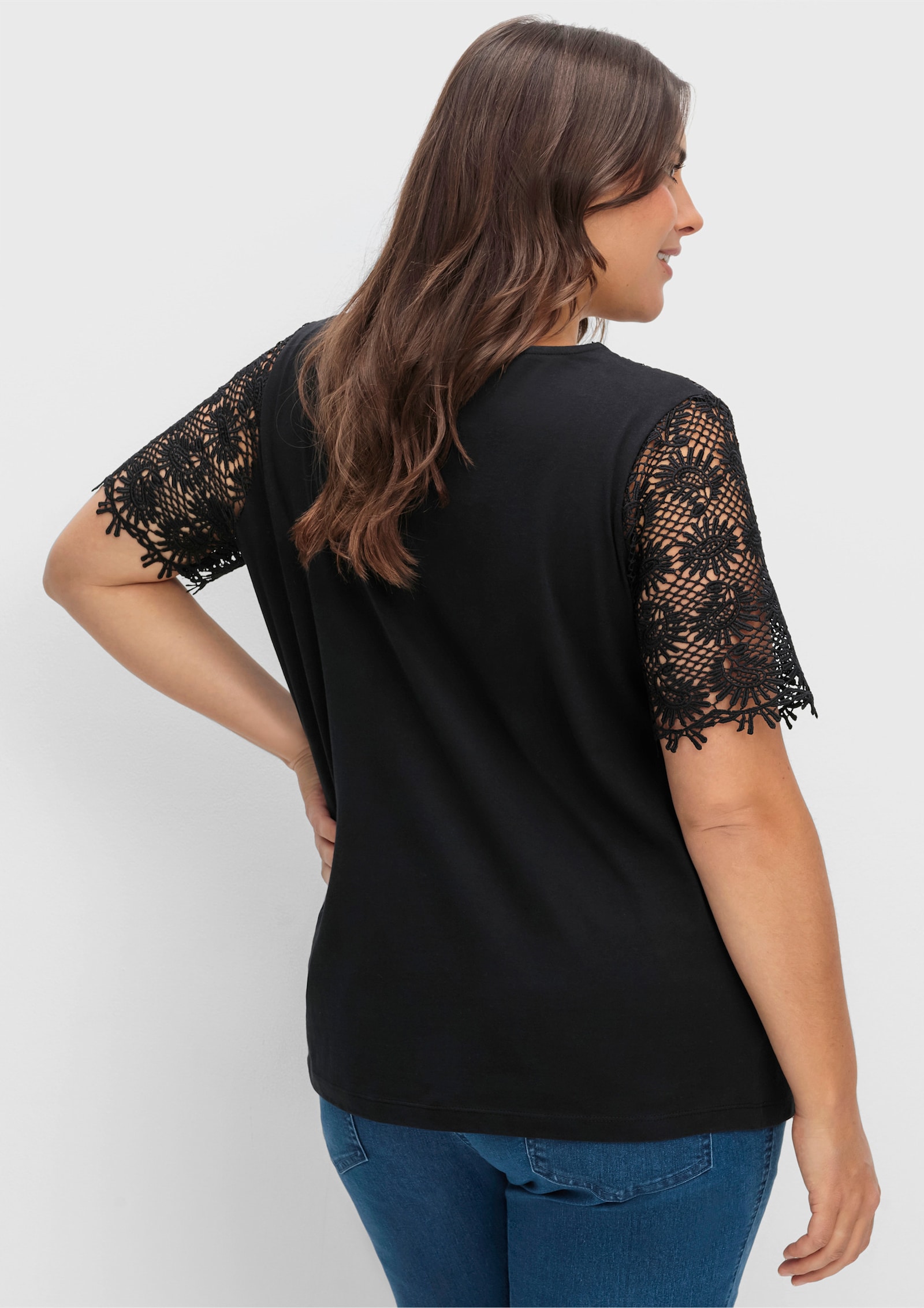 Spitzenshirt mit transparenter Spitze - schwarz