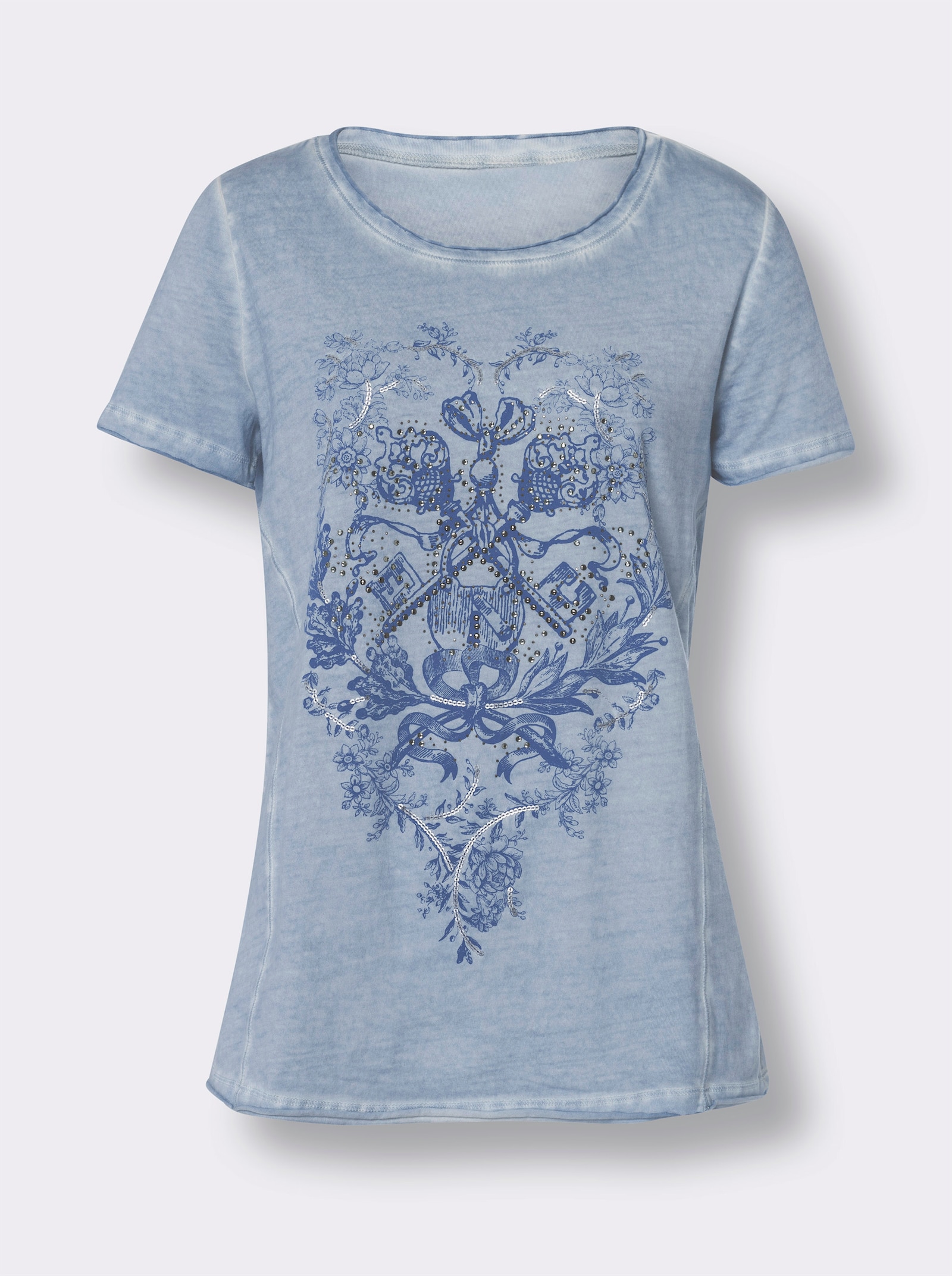 heine Kurzarmshirt in Oil-dyed-Waschung - hellblau