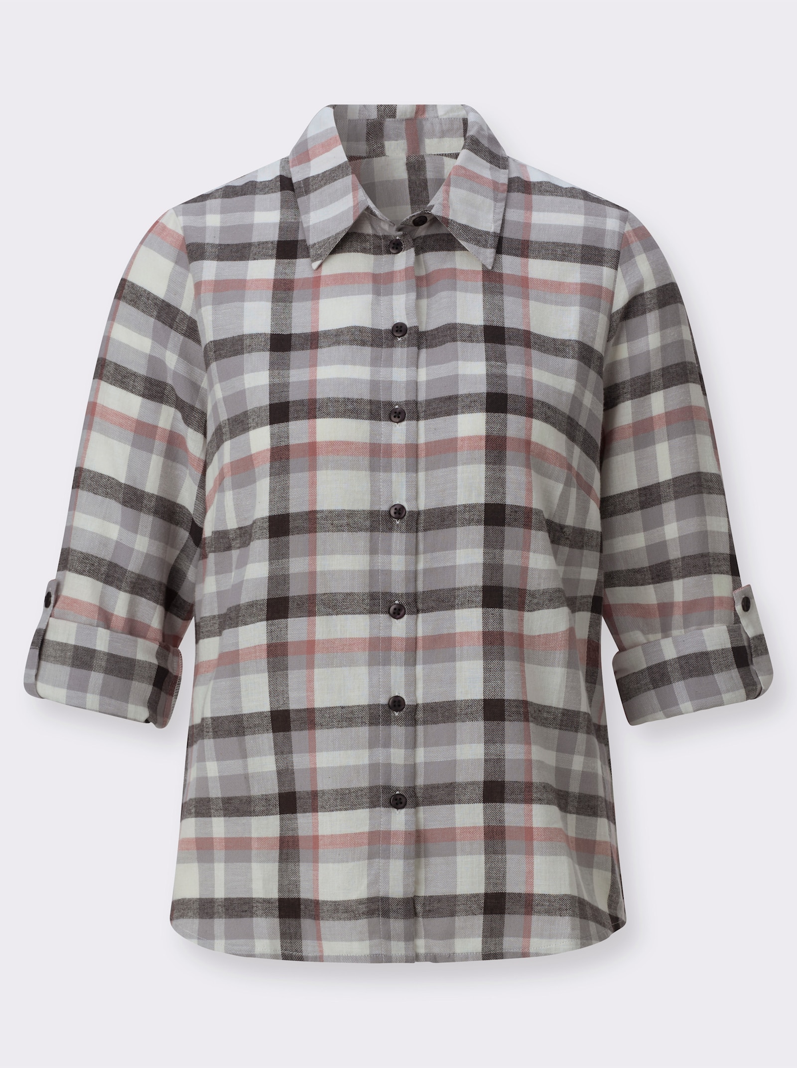 Flanellbluse mit Kellerfalte im Rücken - graphit-ecru-kariert