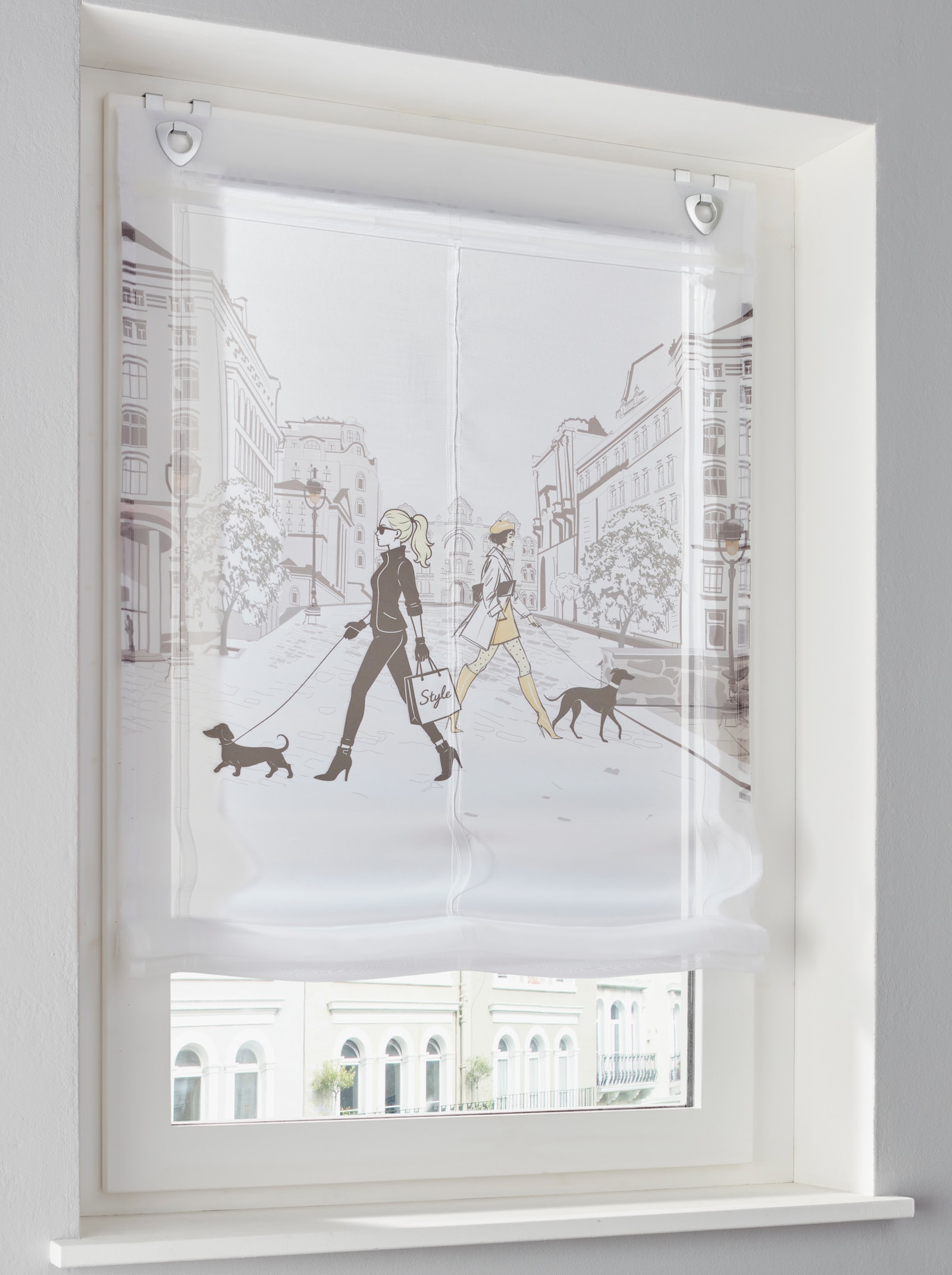 Impressionen Raffrollo - weiß-grau