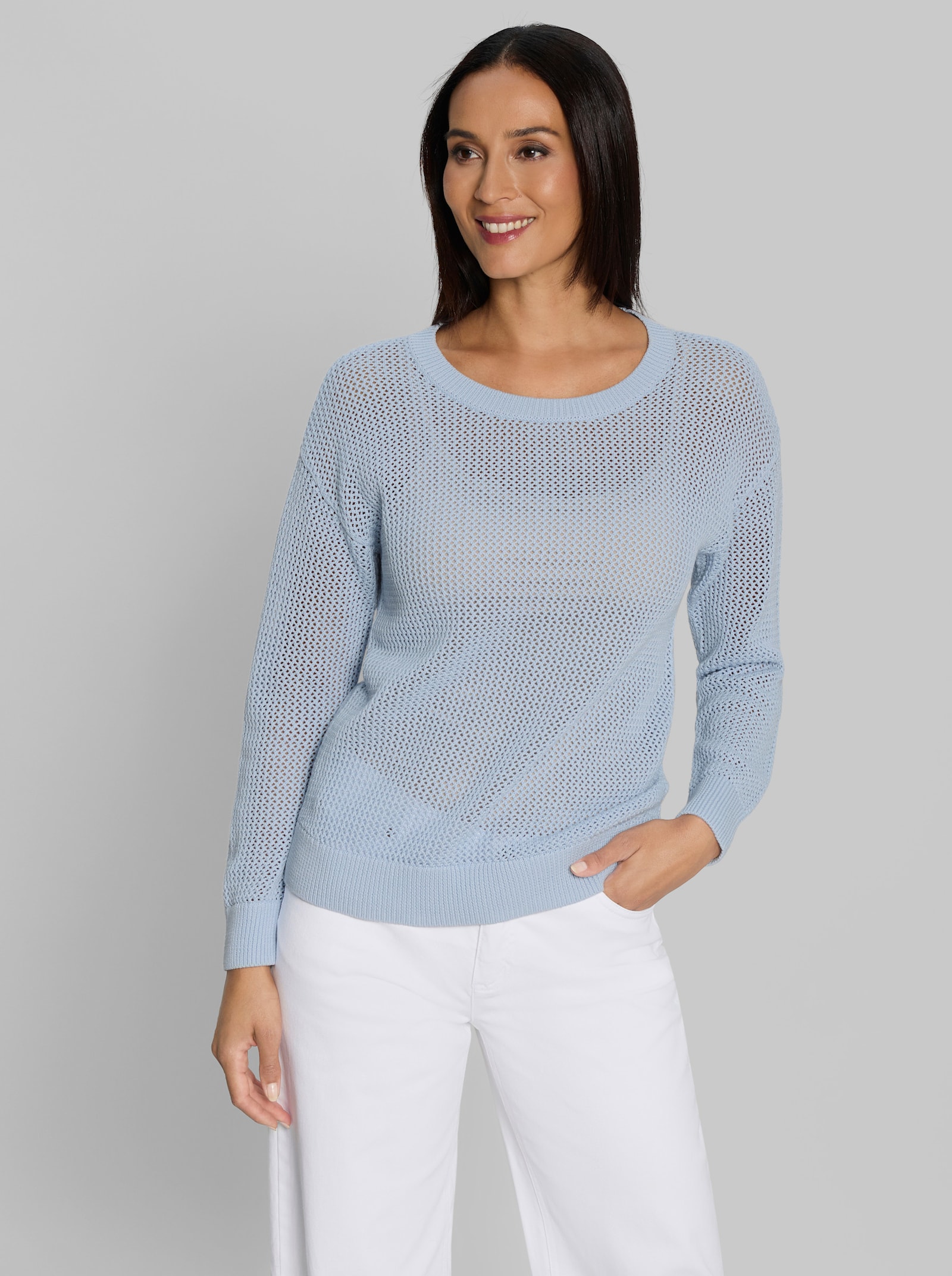 heine Ajourpullover aus Baumwolle - hellblau