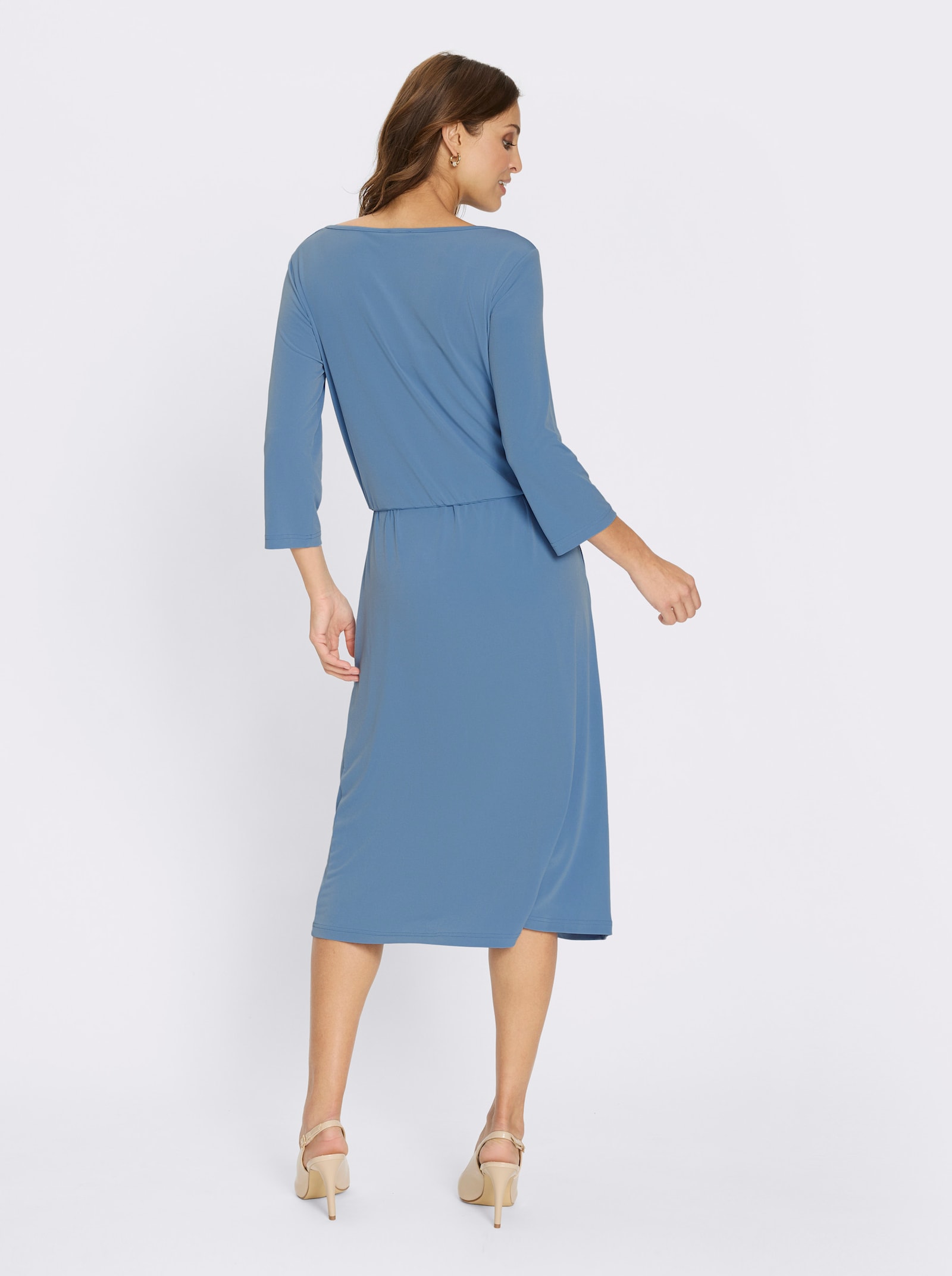 Jerseykleid mit Wasserfall-Ausschnitt - mittelblau