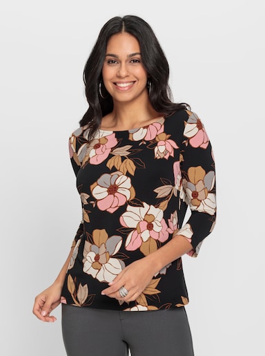 Print-Shirt mit U-Boot-Ausschnitt - schwarz-bedruckt