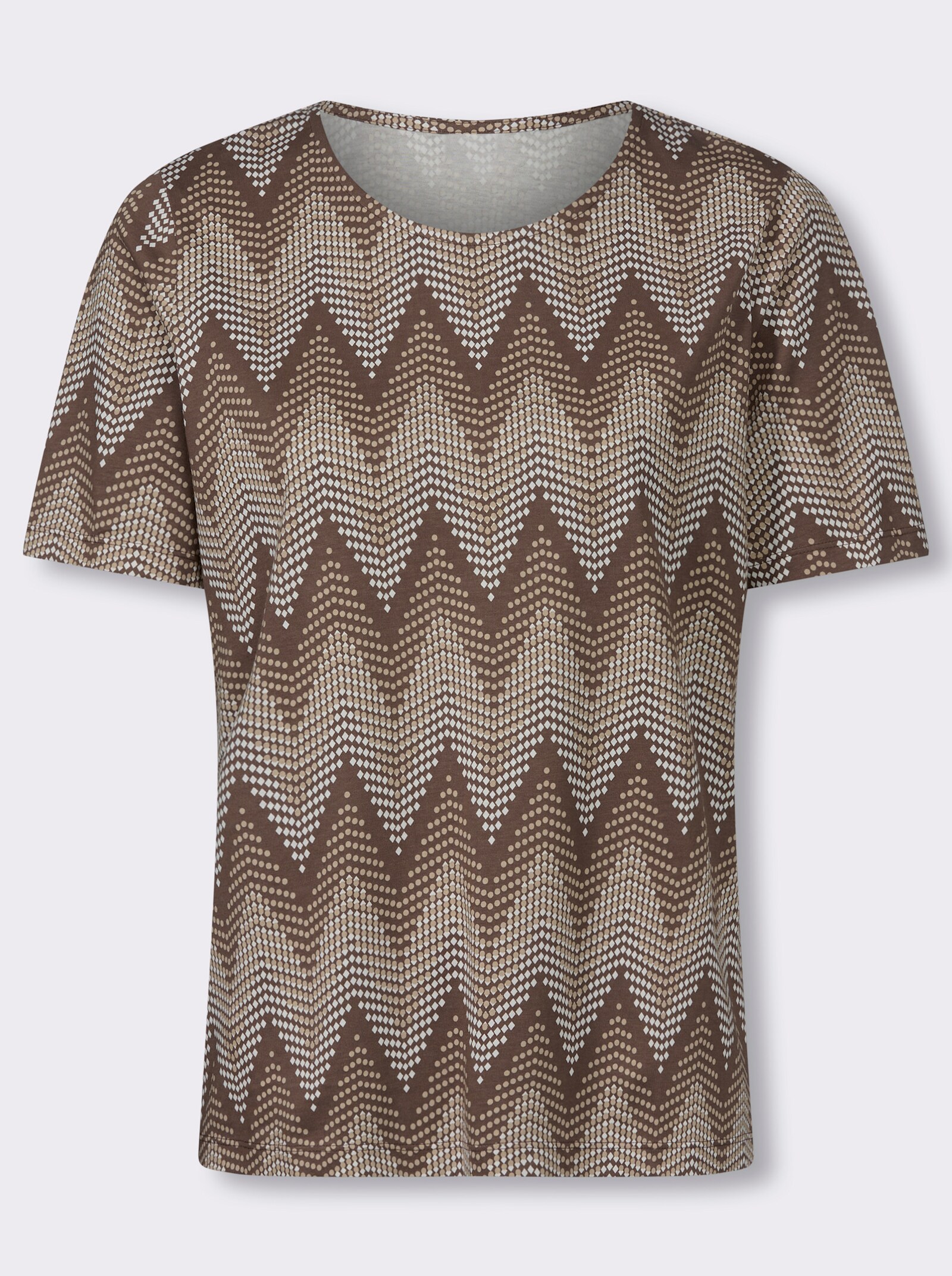 Rundhalsshirt mit Zickzack-Muster - schoko-beige-bedruckt