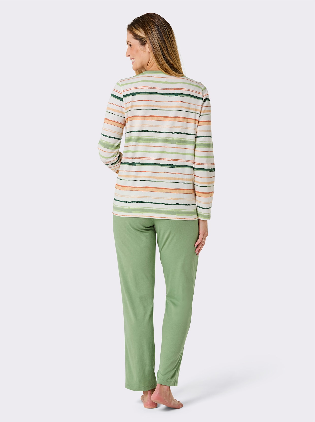 wäschepur Pyjama - ecru/eucalyptus gestreept