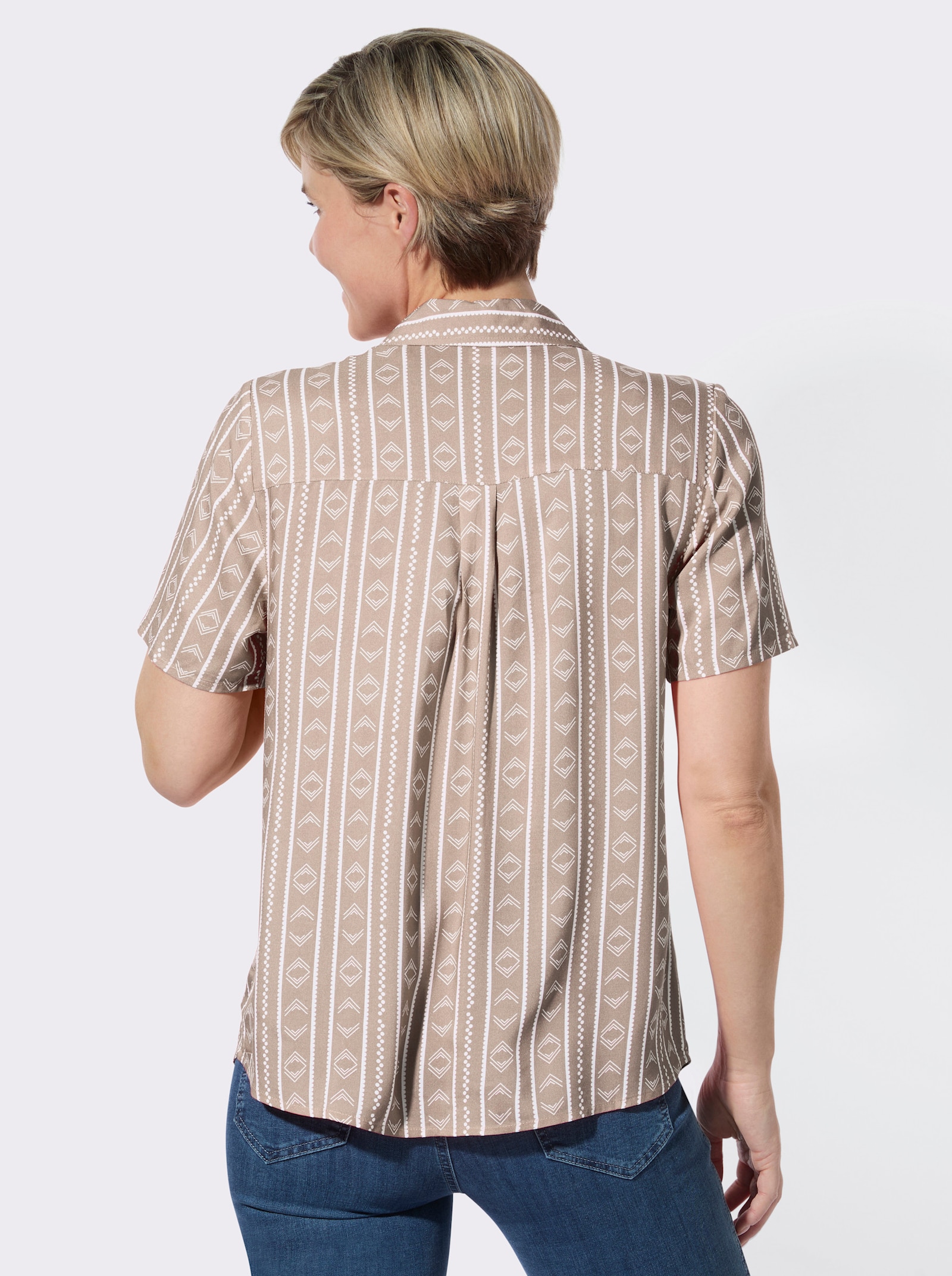 Gestreifte Bluse aus reiner Viskose - beige-ecru-gestreift