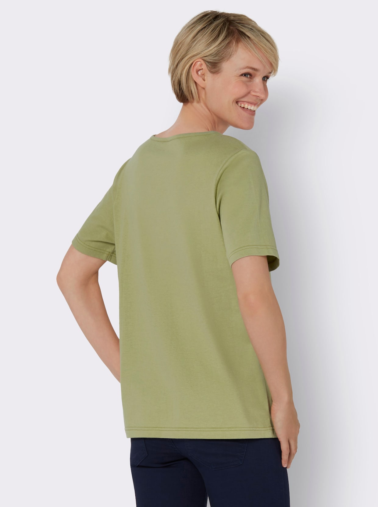 Shirt met ronde hals - lichtgroen/hemelsblauw