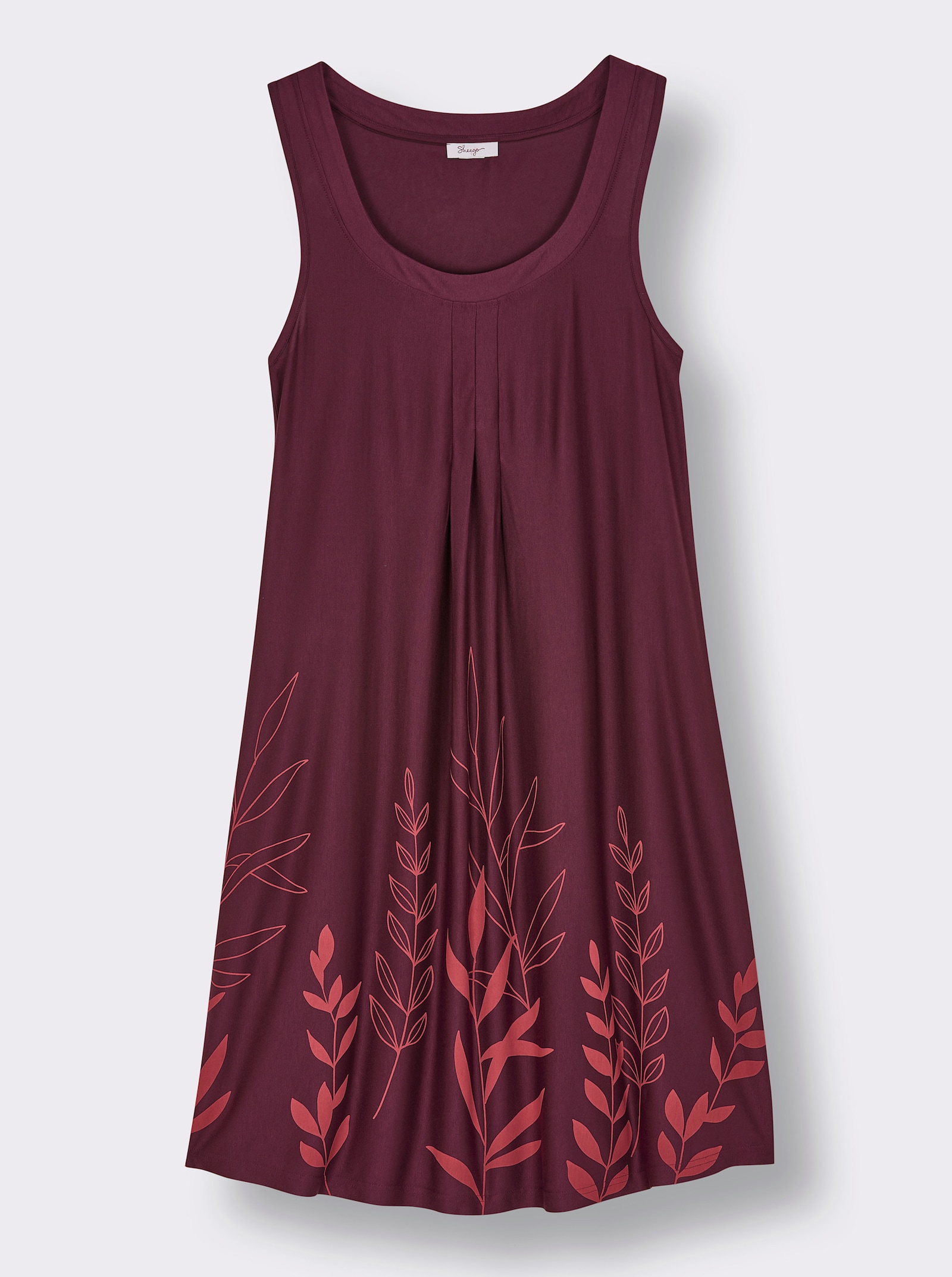 sheego A-Linien-Kleid mit Blätterprint am Saum - burgund-hummer-bedruckt
