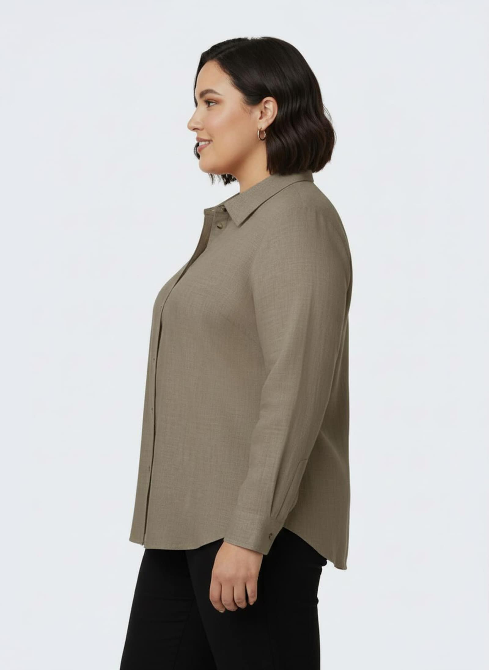 Hemdbluse aus Baumwoll-Stoff - sesam-meliert