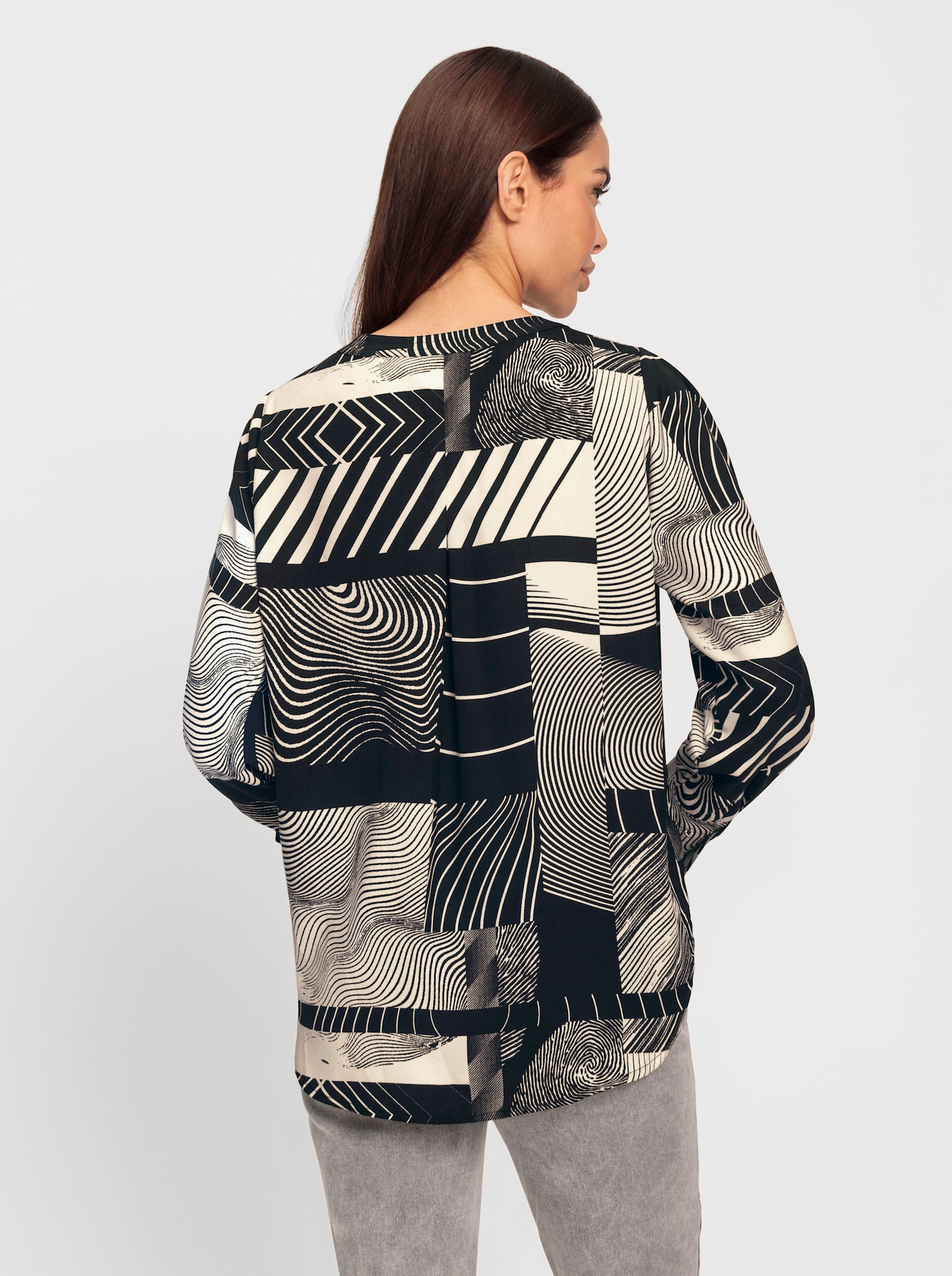heine Druckbluse mit Langarm - schwarz-ecru-bedruckt