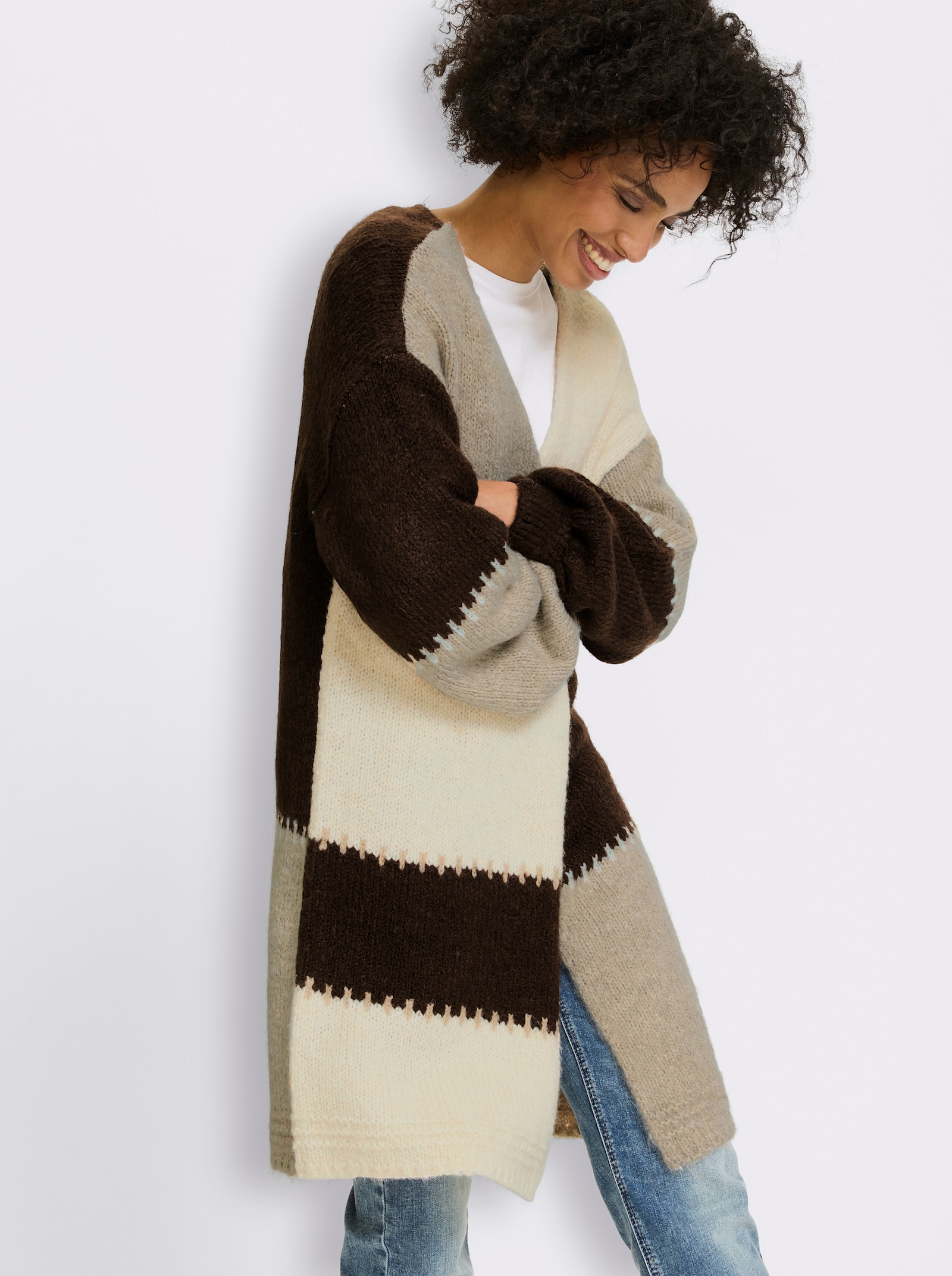 heine Cardigan - champagner-sesam-gestreift