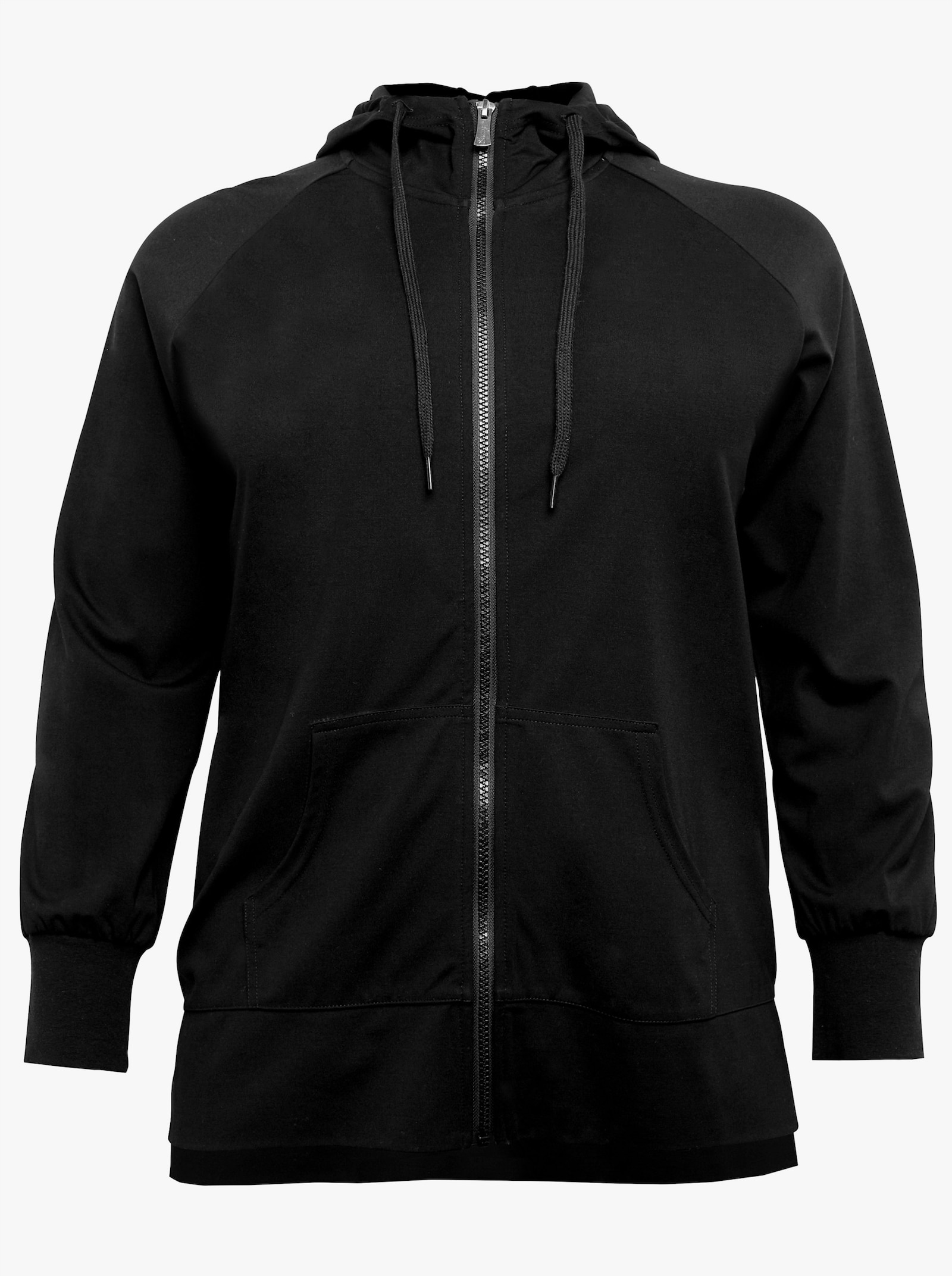 sheego Kapuzensweatjacke mit Kängurutaschen - schwarz