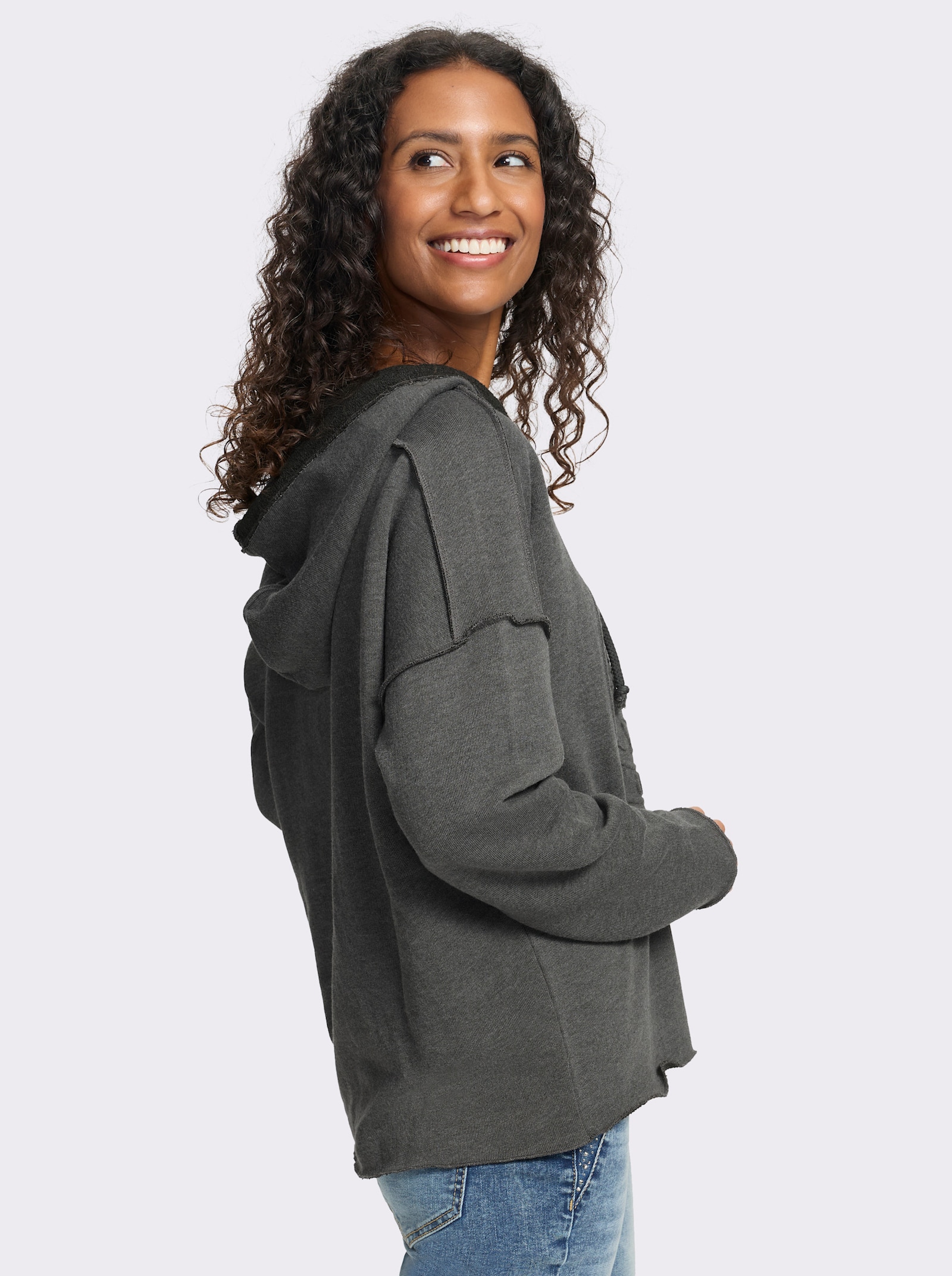 heine Kapuzensweatshirt mit Rollkanten - graphit
