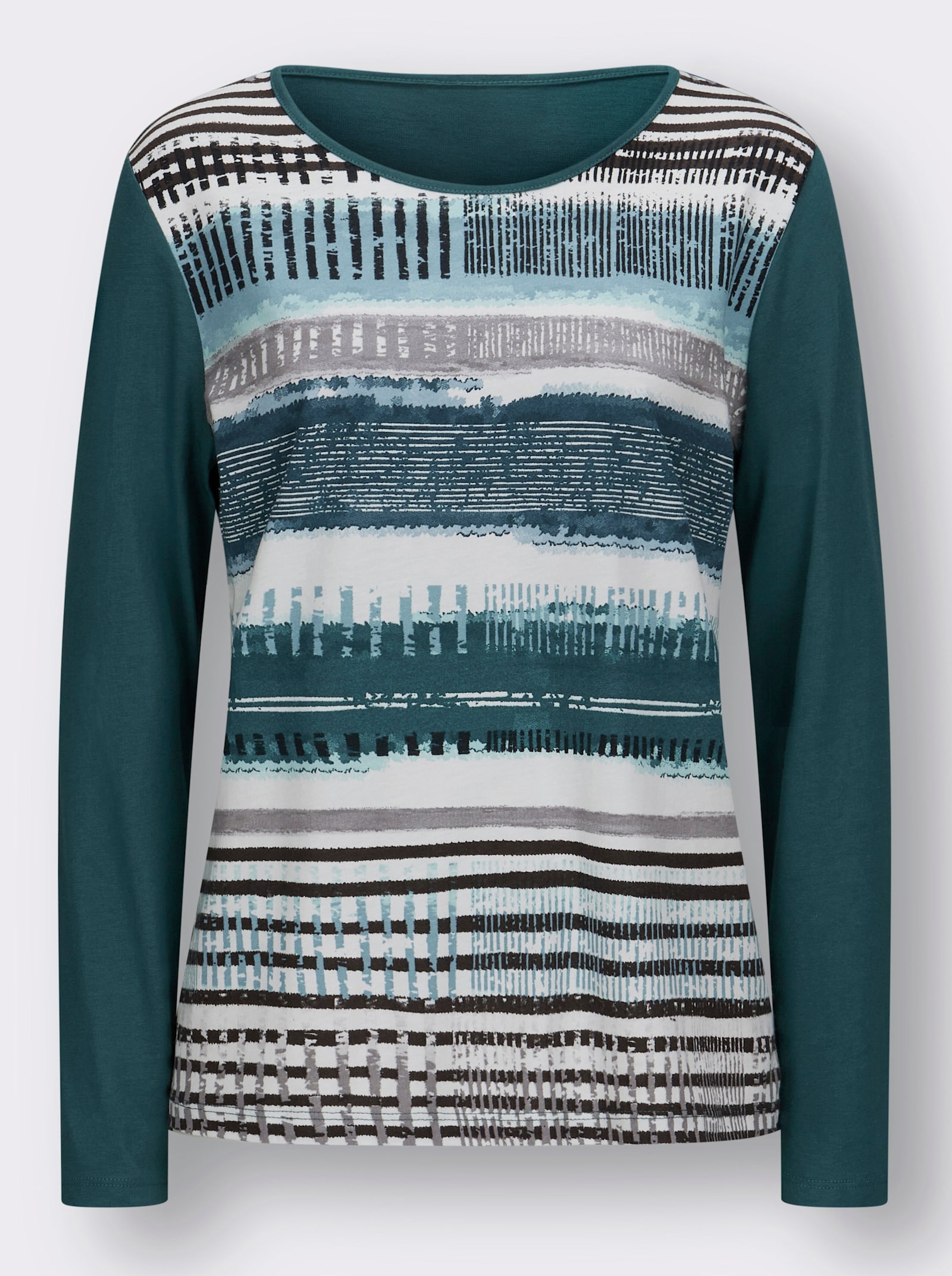 Langarmshirt mit grafischem Muster vorne - tanne-gestreift