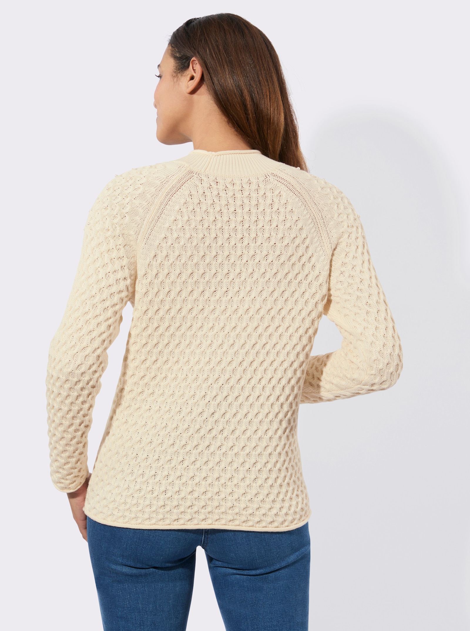 Stehkragenpullover mit Zierperlen - champagner