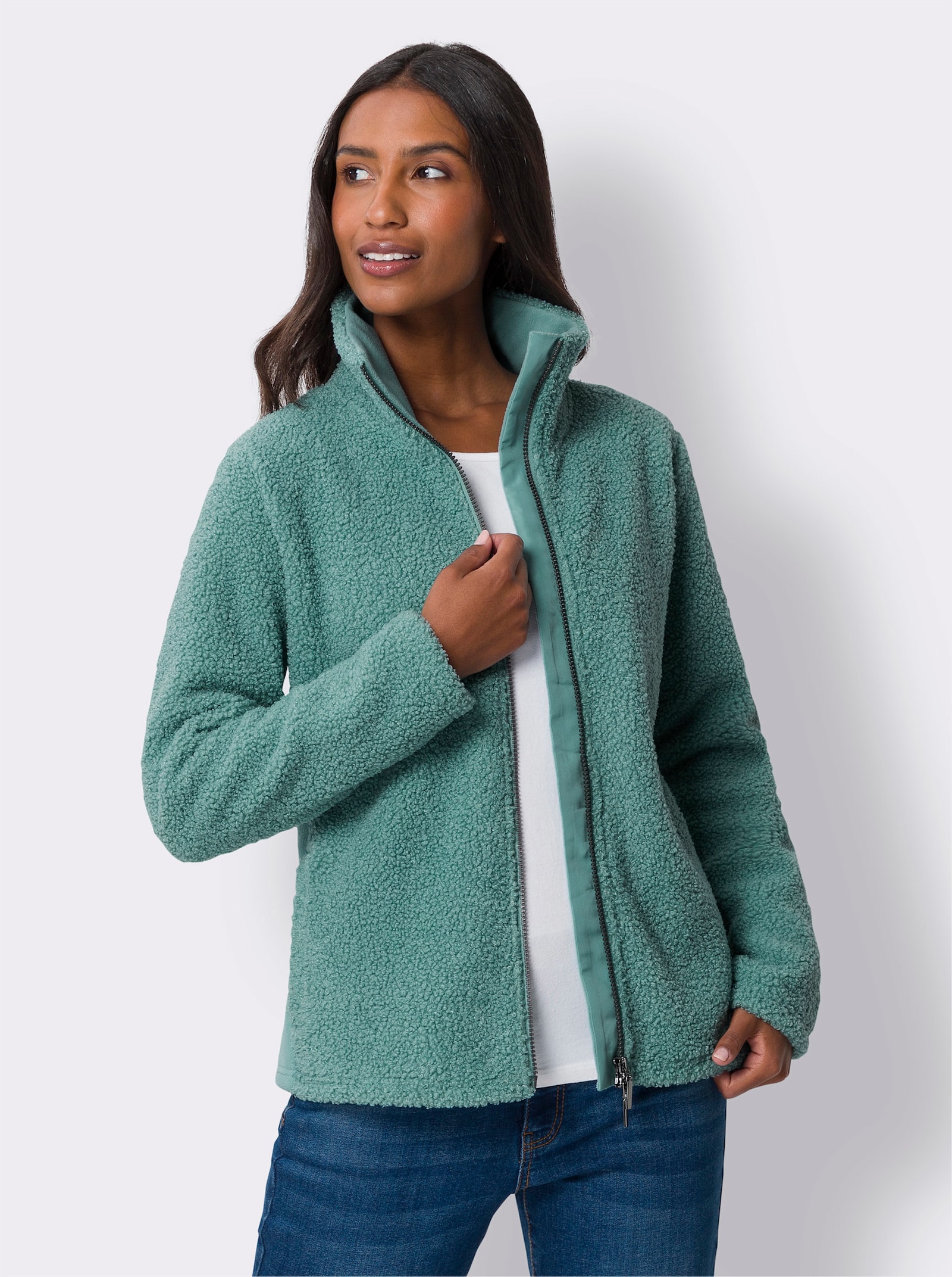 heine Freizeitjacke aus Teddy-Fleece - salbei