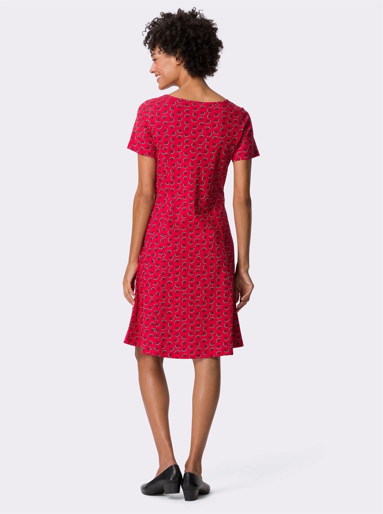 Džersejové šaty, kvetový vzor - Jahodová a svetlobéžová potlač