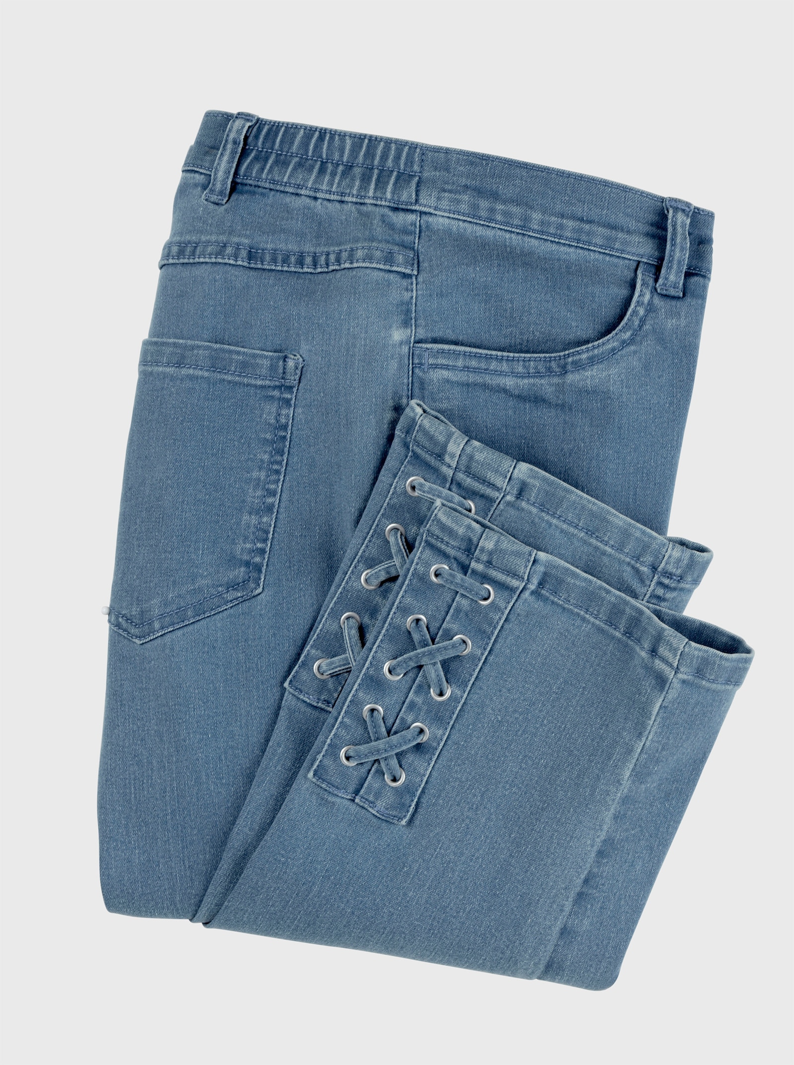 3/4-Jeans mit Zier-Schnürungen - blue-bleached