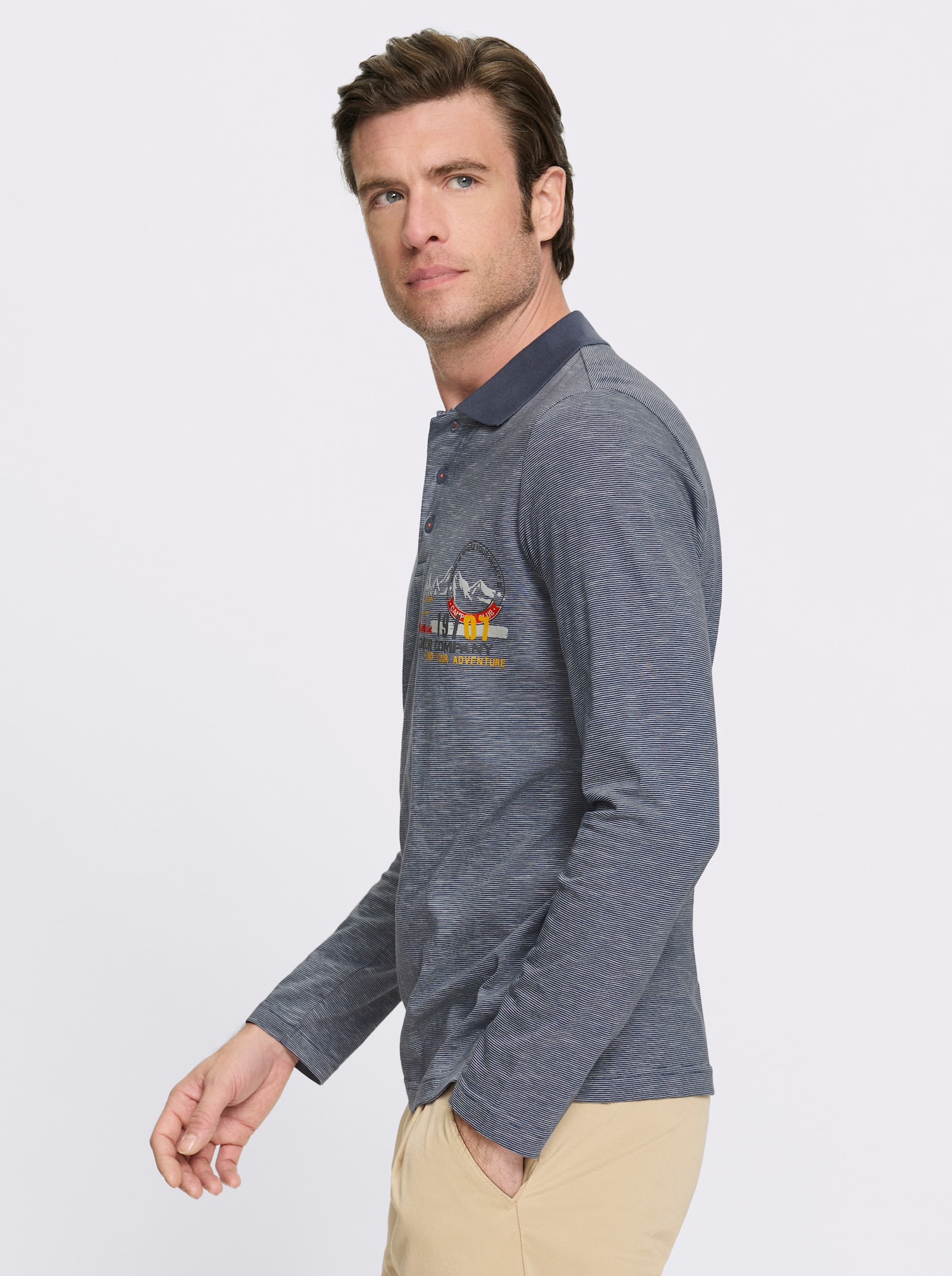 Catamaran Langarm-Poloshirt - rauchblau-meliert