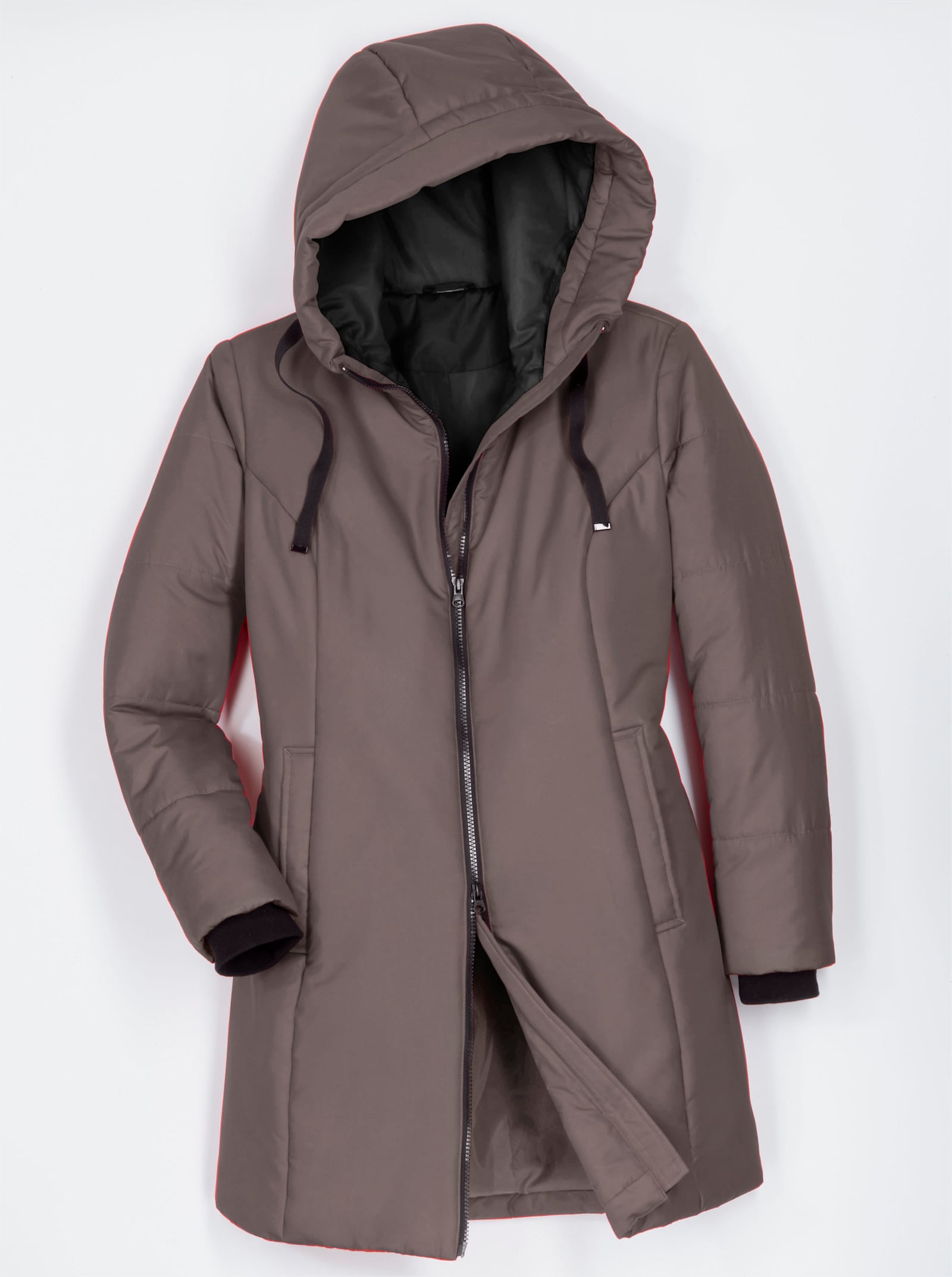 Stark wärmende Longjacke mit Steppmuster - dunkeltaupe