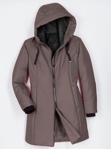Stark wärmende Longjacke mit Steppmuster - dunkeltaupe
