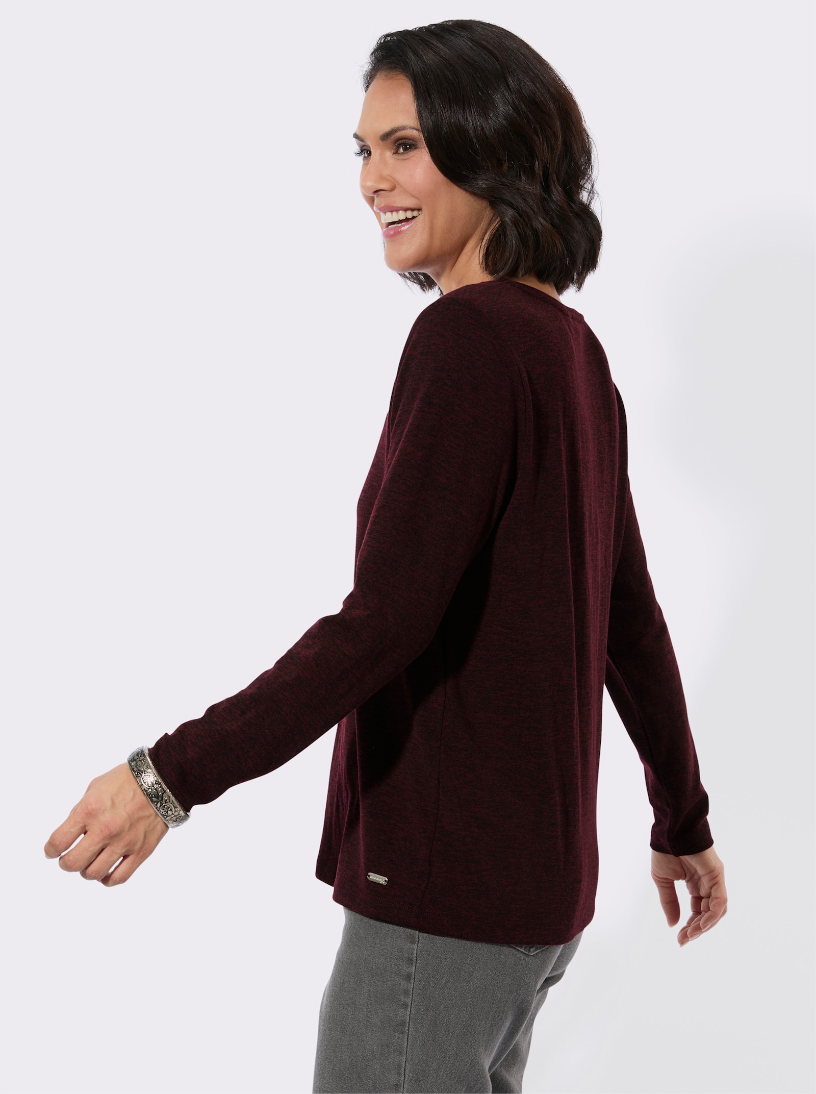 Rundhalsshirt mit Jacquard-Muster - bordeaux-meliert