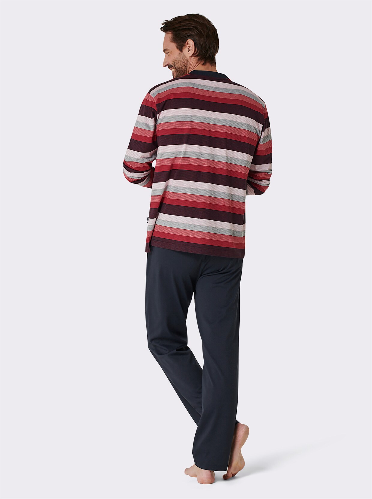 Hajo Schlafanzug - marine-rot-geringelt