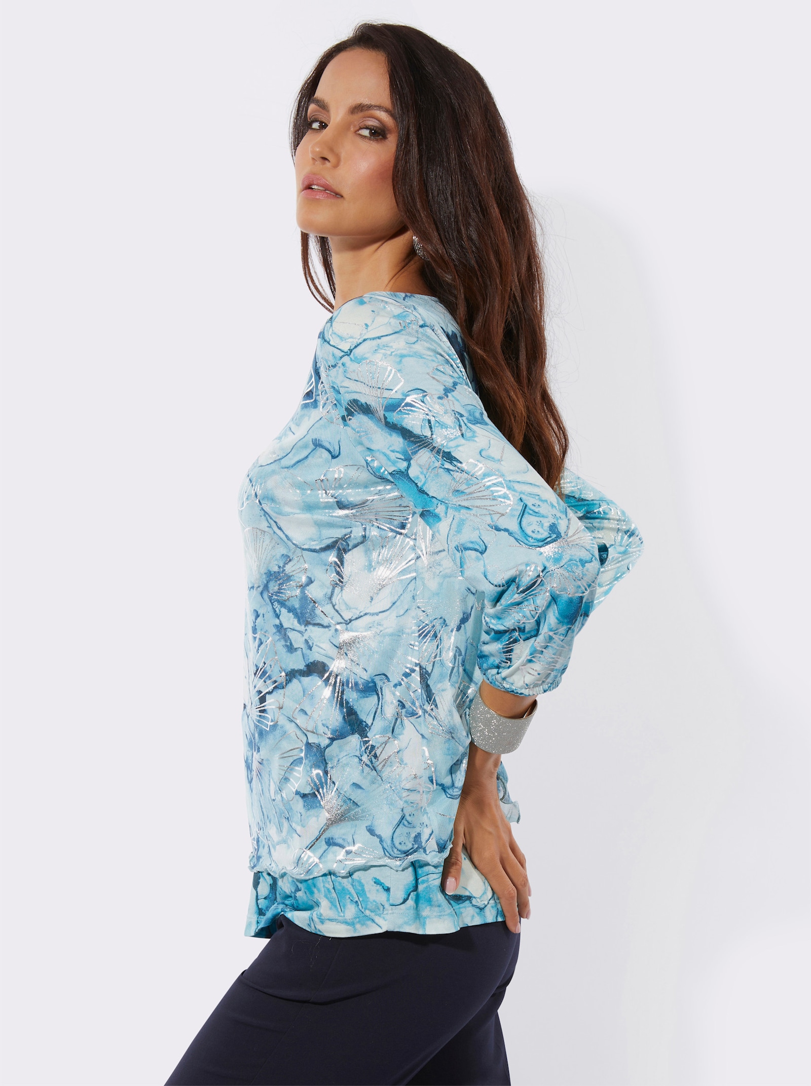 T-shirt à manches 3/4 en maille imprimée - topaze imprimé