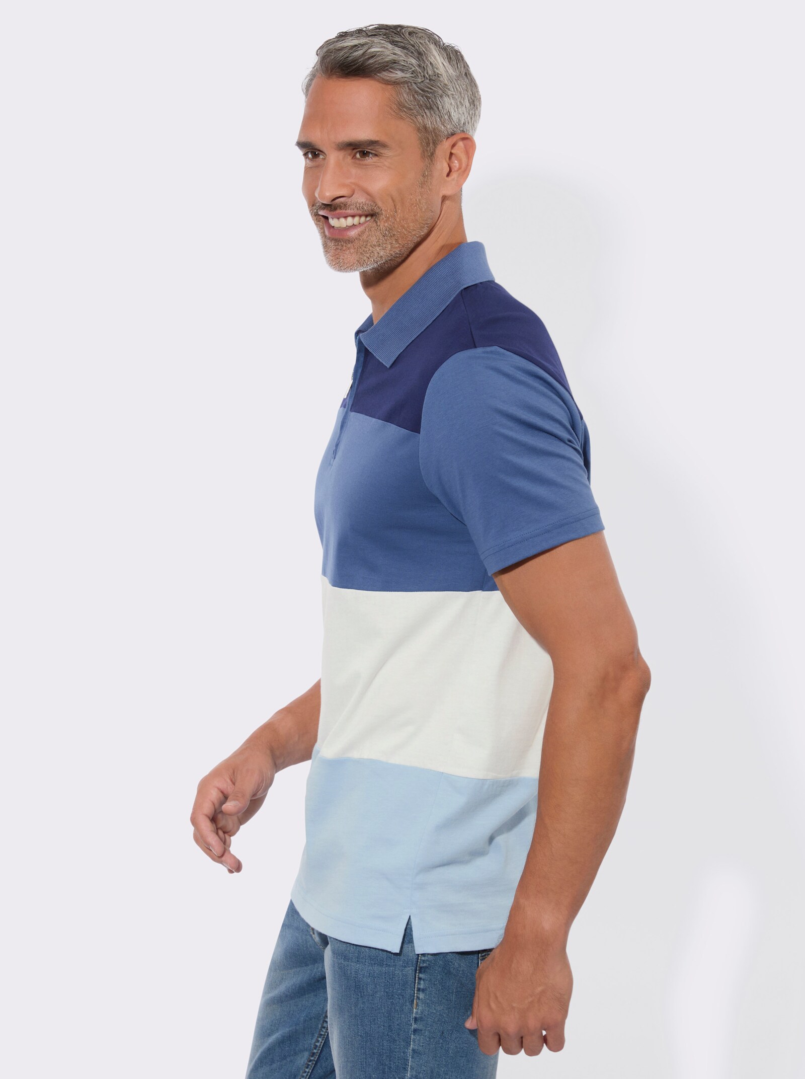 Poloshirt mit kurzem Reißverschluss - marine-jeansblau-gestreift
