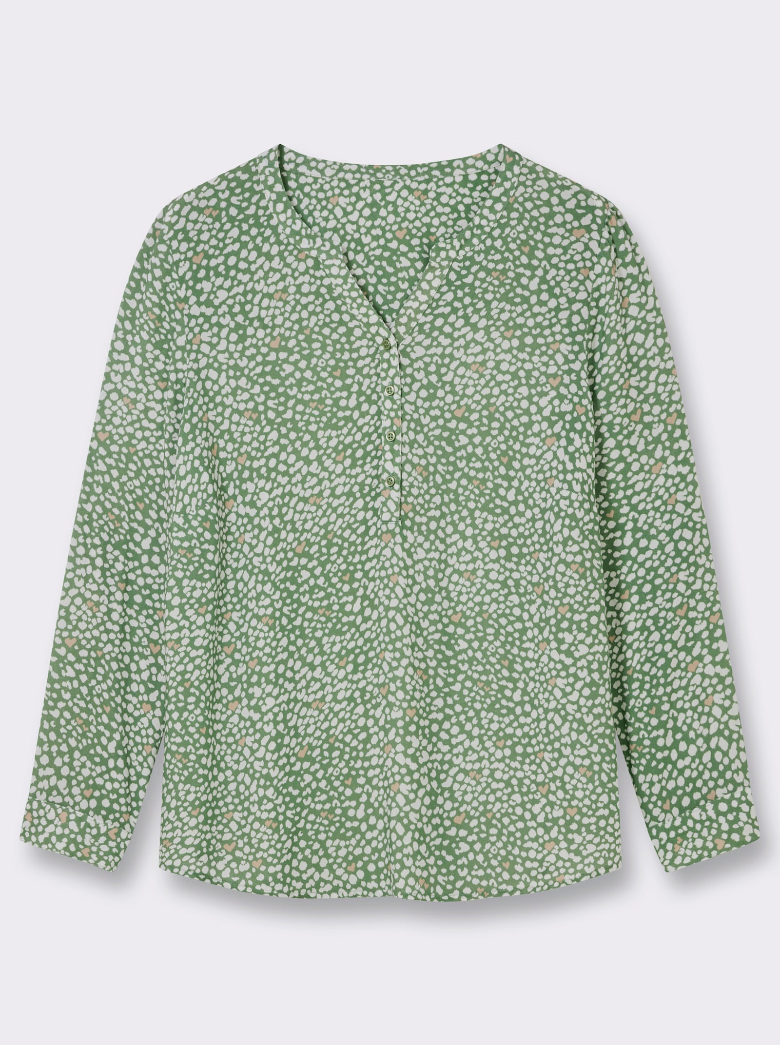 Langarm-Bluse - eucalyptus-ecru-bedruckt