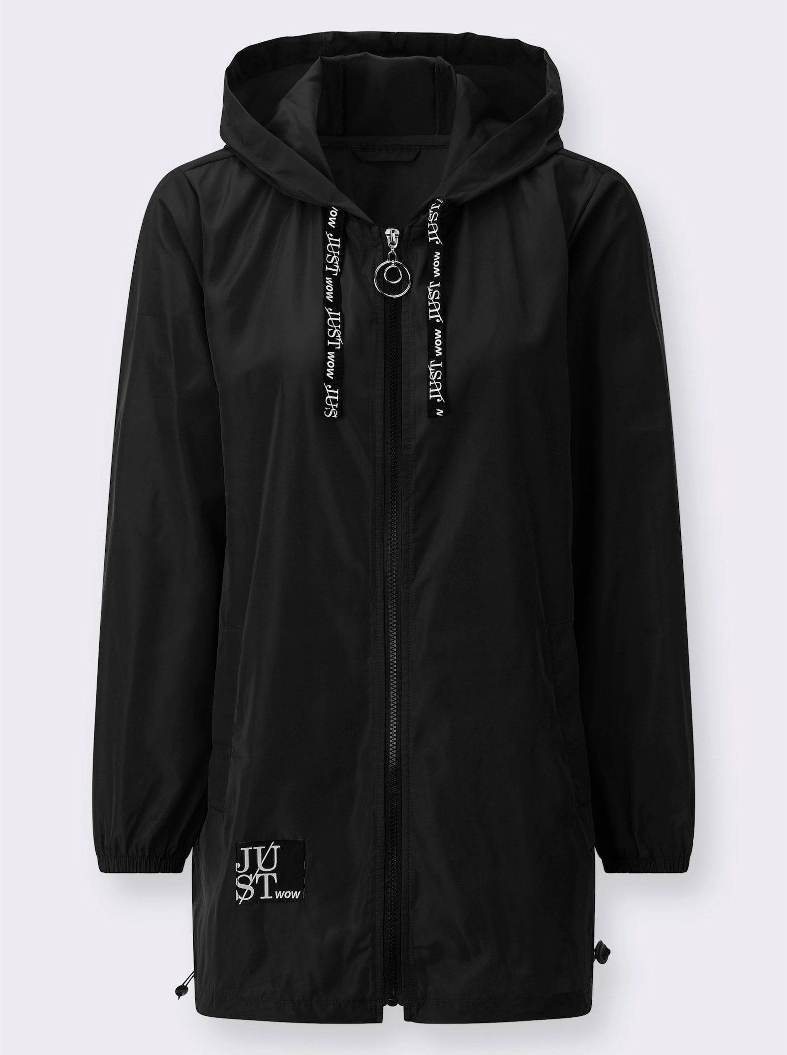 Kapuzenjacke mit Schriftzug im Comic-Stil - schwarz