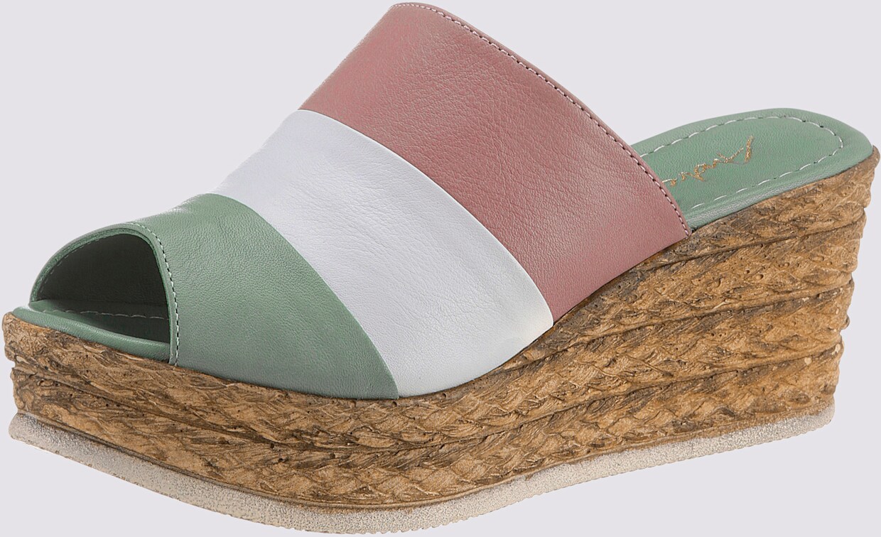 Andrea Conti slippers - mint/roze gestreept