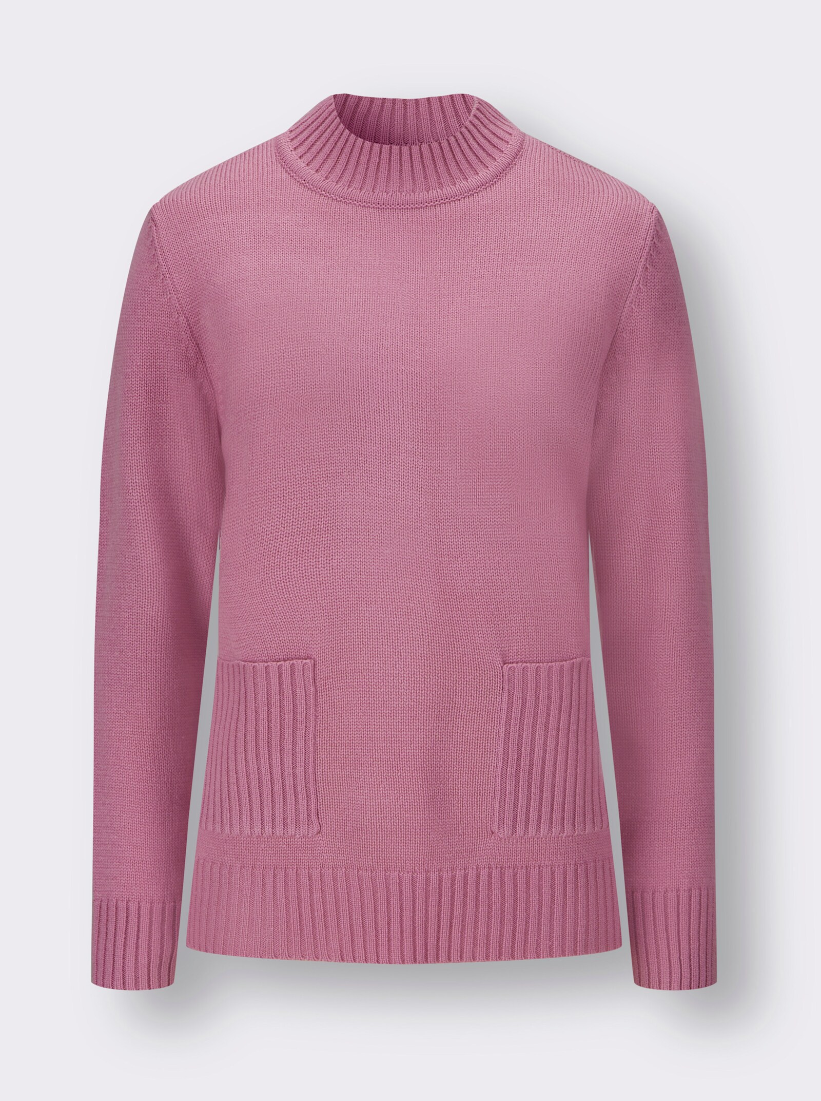 Svetr se stojáčkem a nakládanými kapsami - starorůžová