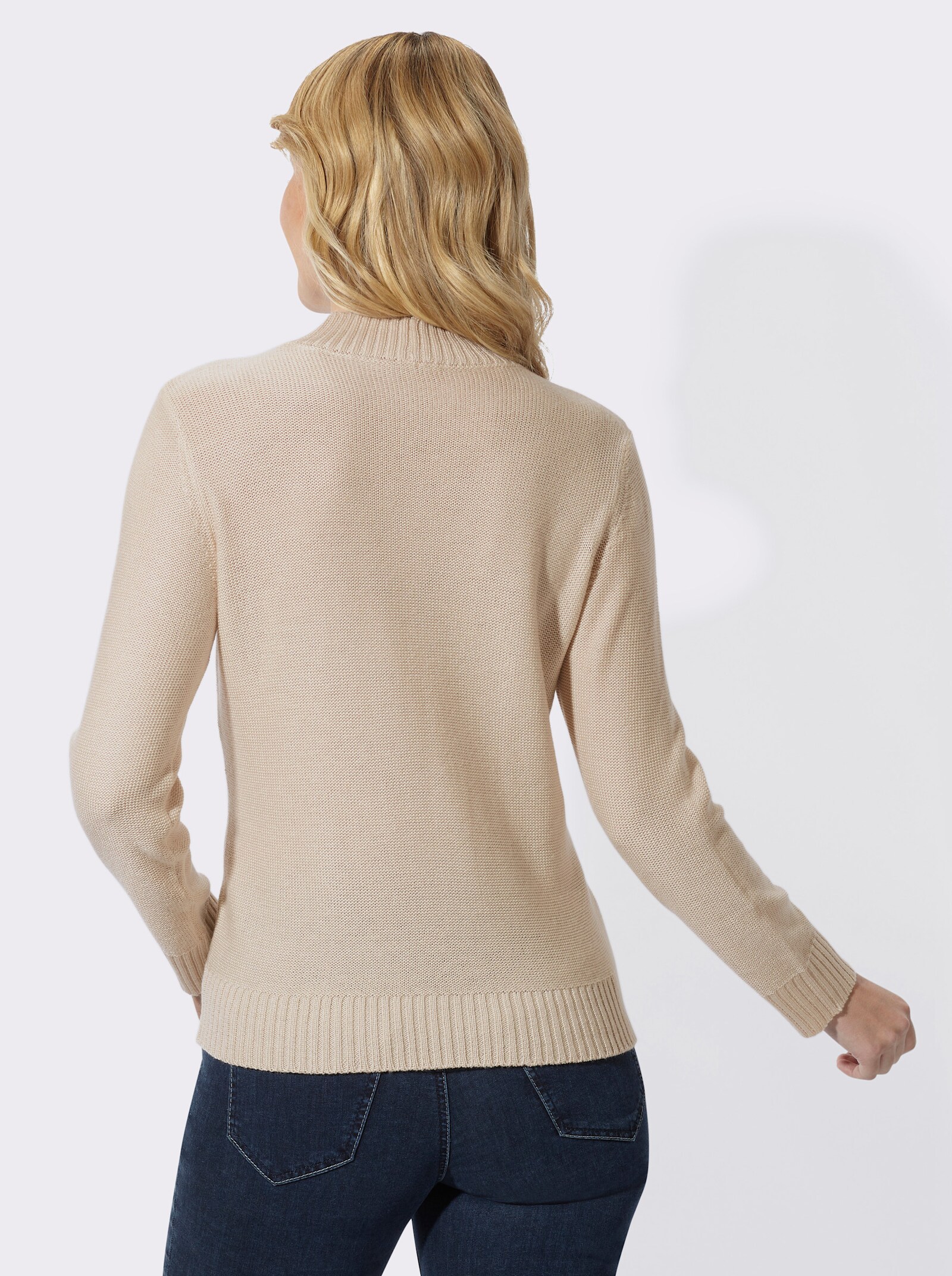 Stehkragenpullover mit Zopfmuster - elfenbein